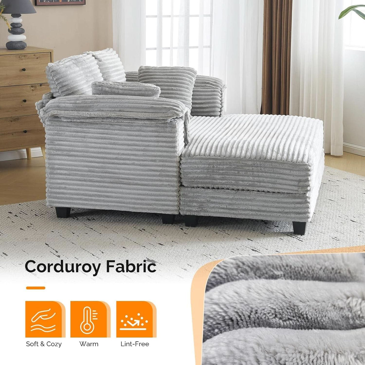 Oversized Light Grey Chaise Lounge Chair with Pillows