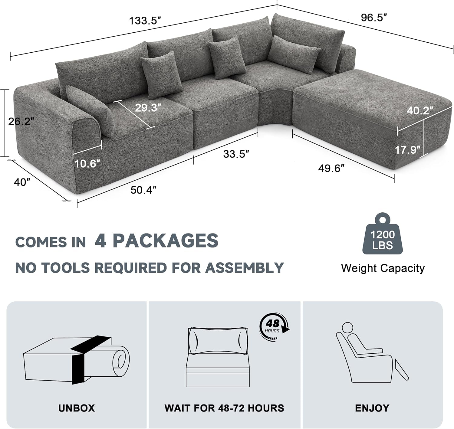 Oversized Modular Sectional Sofa with Memory Foam Comfort