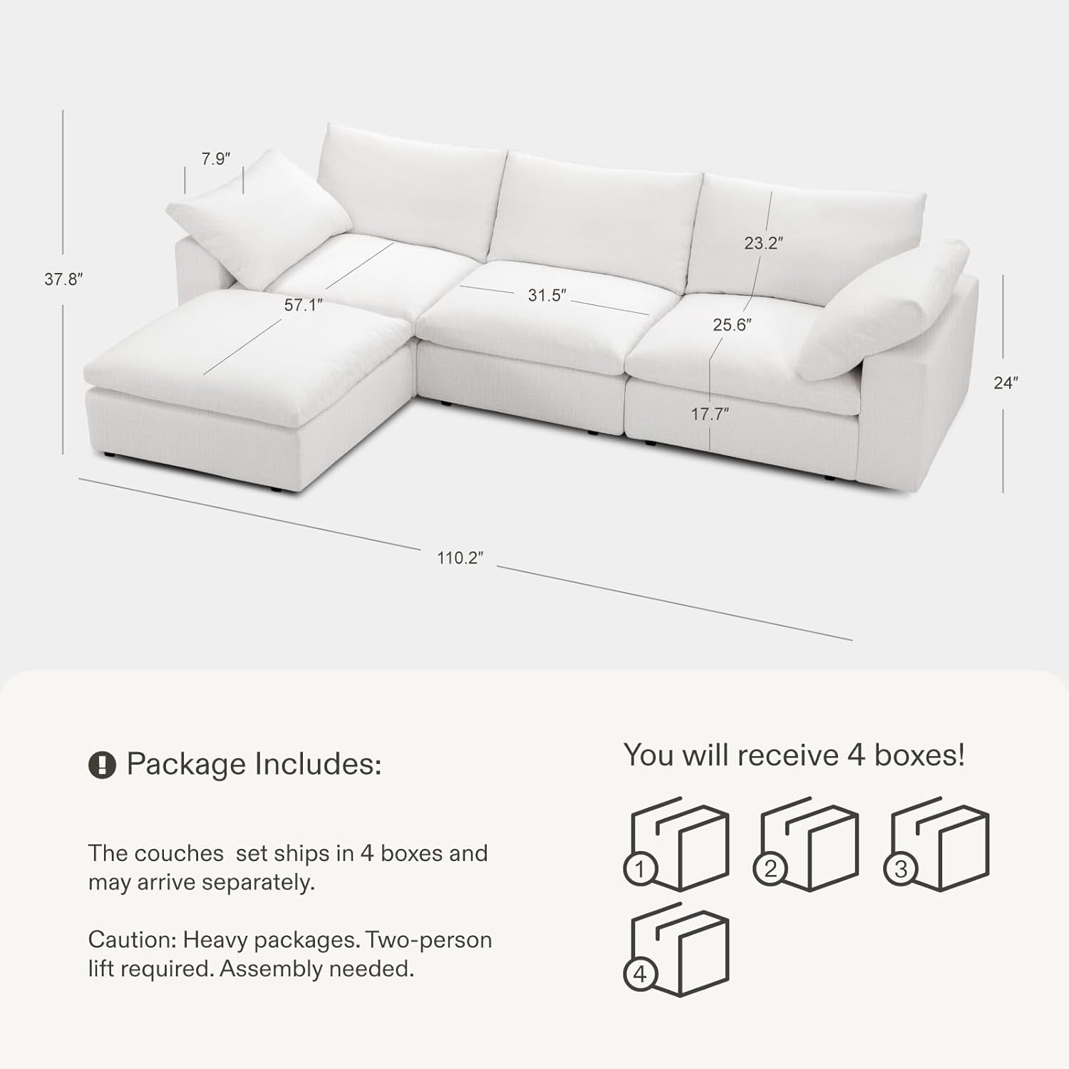 Oversized Modular Sectional Sofa with Ottoman for Comfort