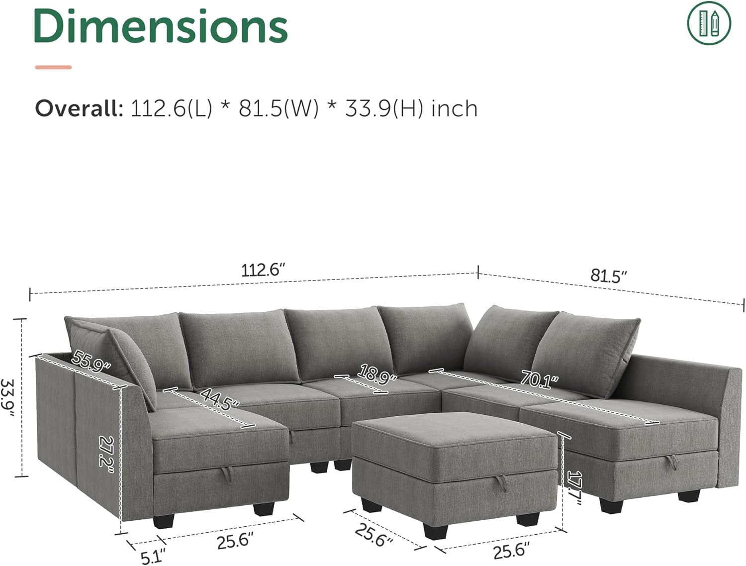 Oversized Modular U Shaped Sectional Sofa With Storage