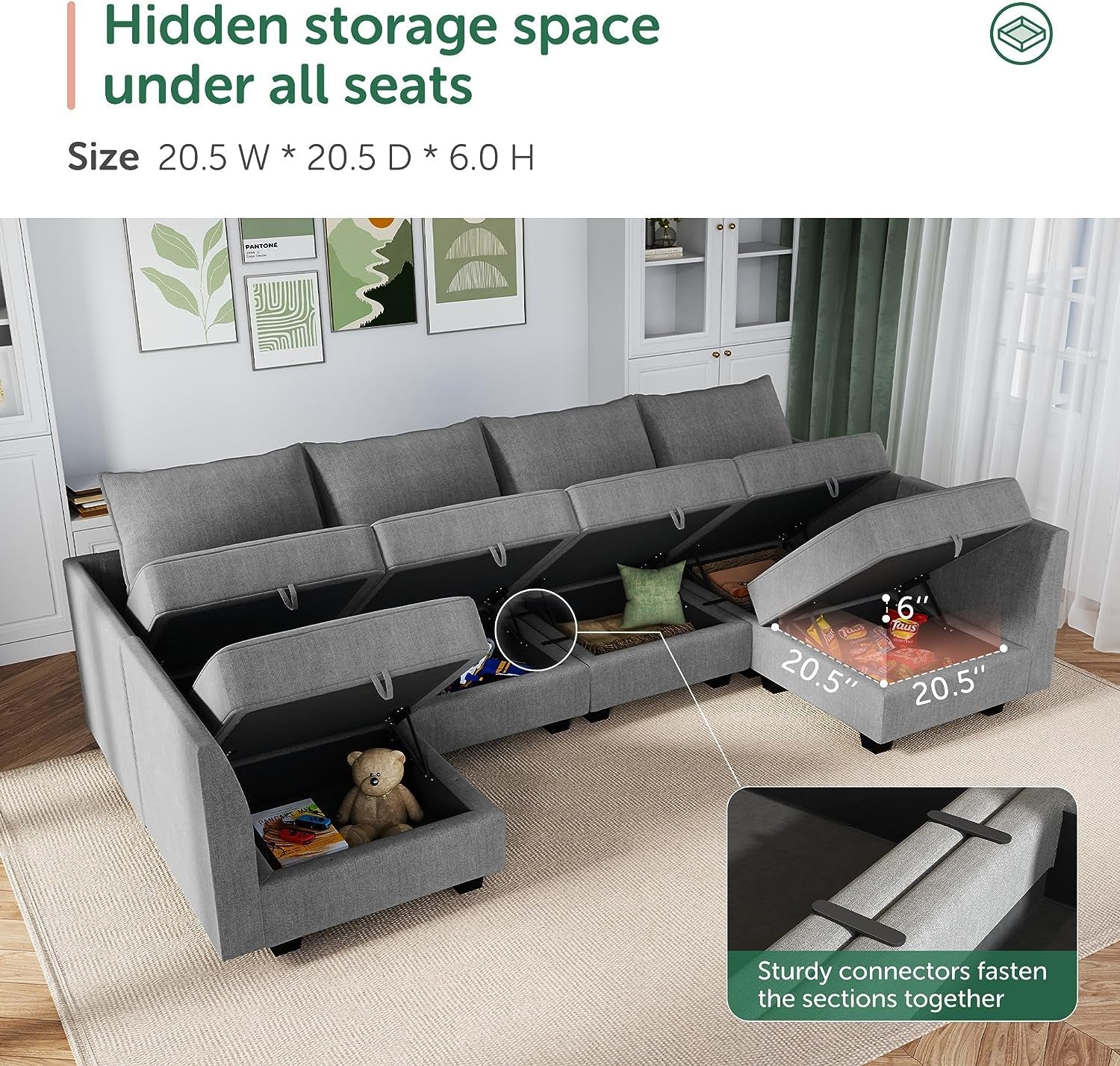 Oversized Modular U Shaped Sectional Sofa With Storage