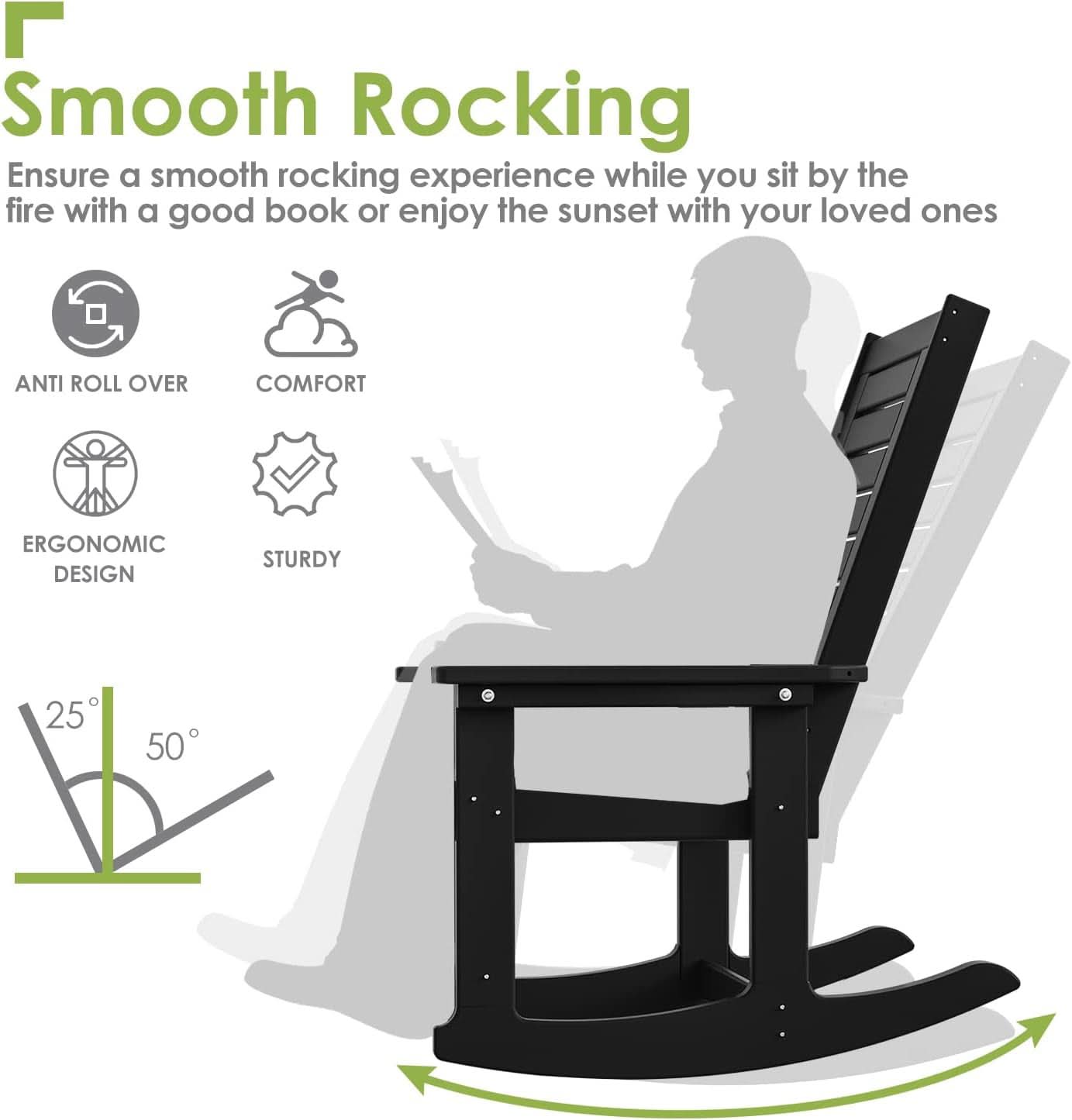 Oversized Outdoor Rocking Chairs Set of Two Black