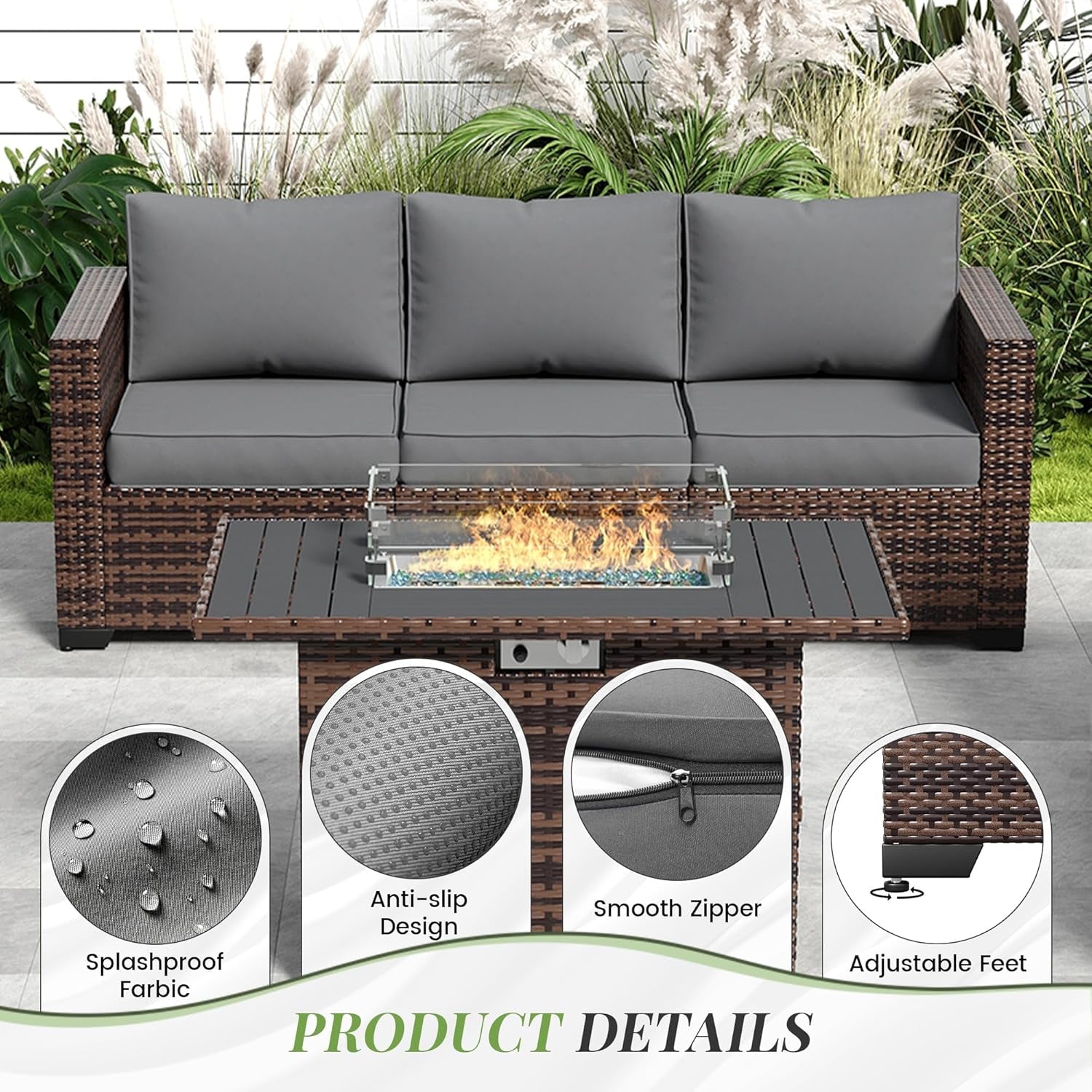 Oversized Outdoor Sectional Sofa Set with Fire Pit