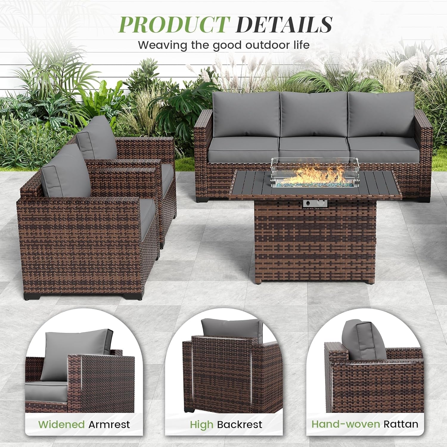 Oversized Outdoor Sectional Sofa Set with Fire Pit