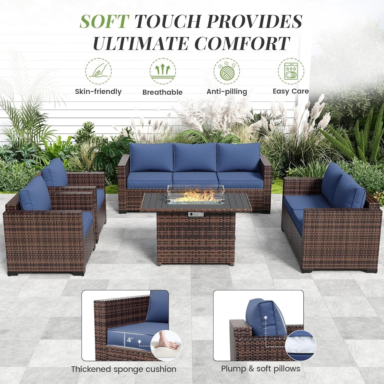 Oversized Outdoor Sectional Sofa Set with Fire Pit
