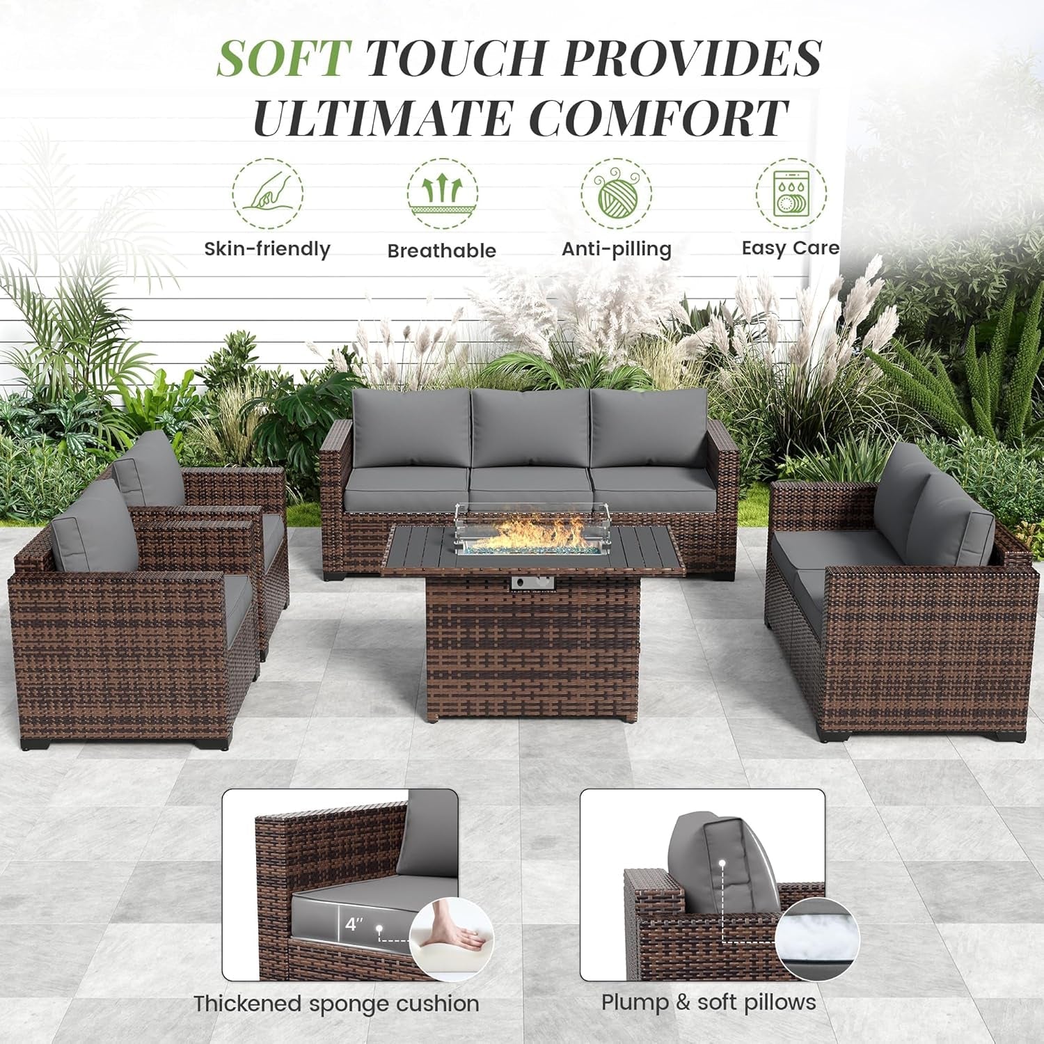 Oversized Outdoor Sectional Sofa Set with Fire Pit