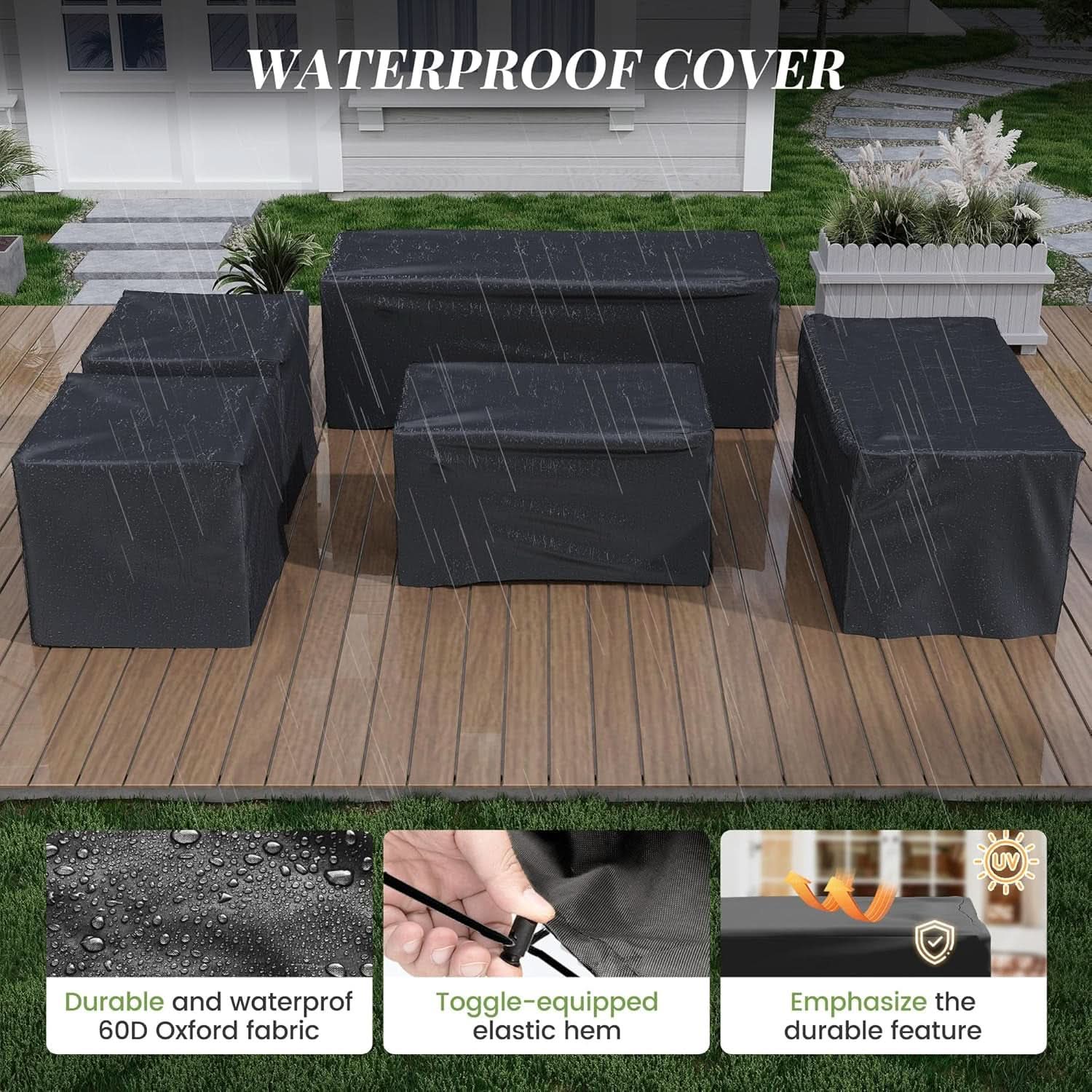 Oversized Outdoor Sectional Sofa Set with Fire Pit