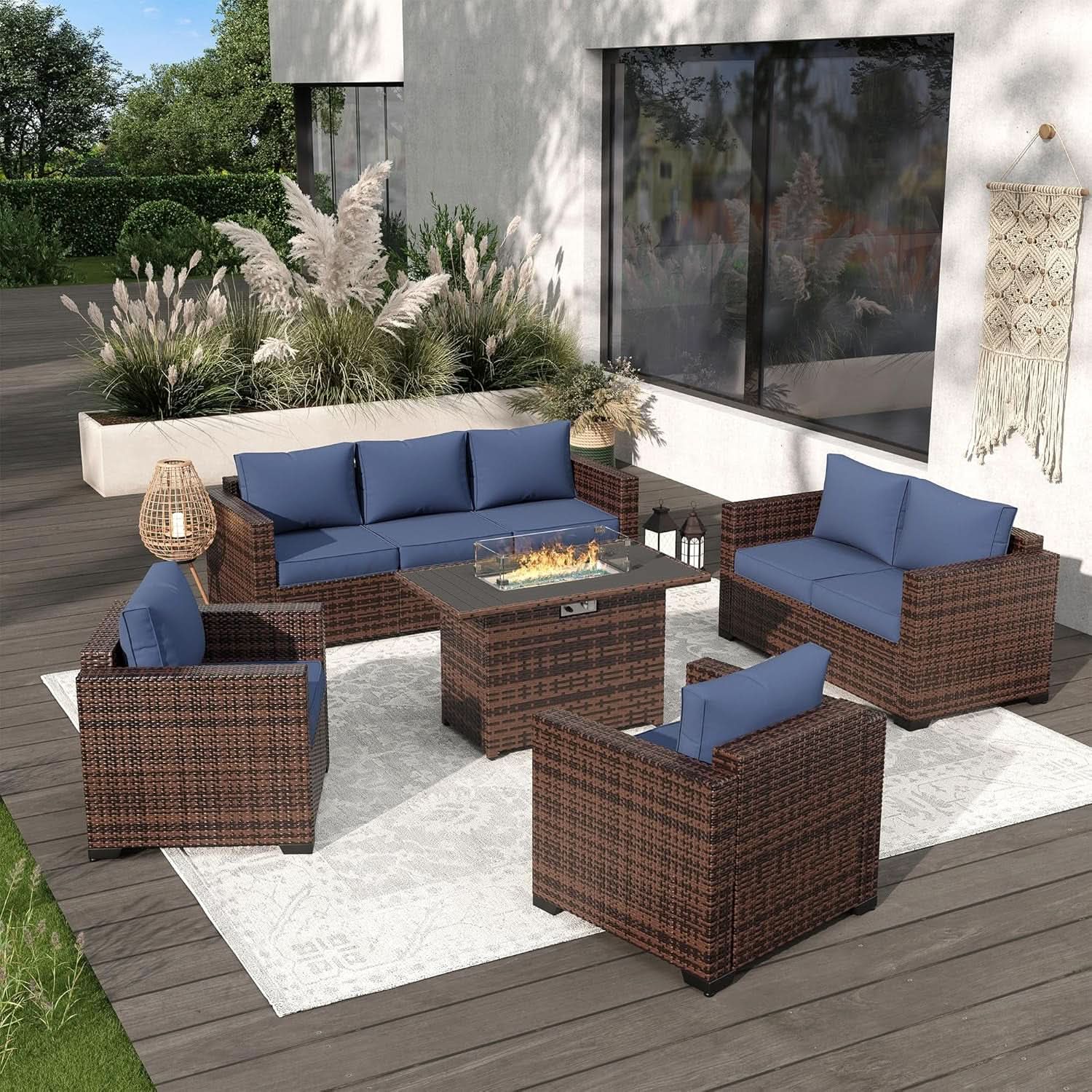 Oversized Outdoor Sectional Sofa Set with Fire Pit