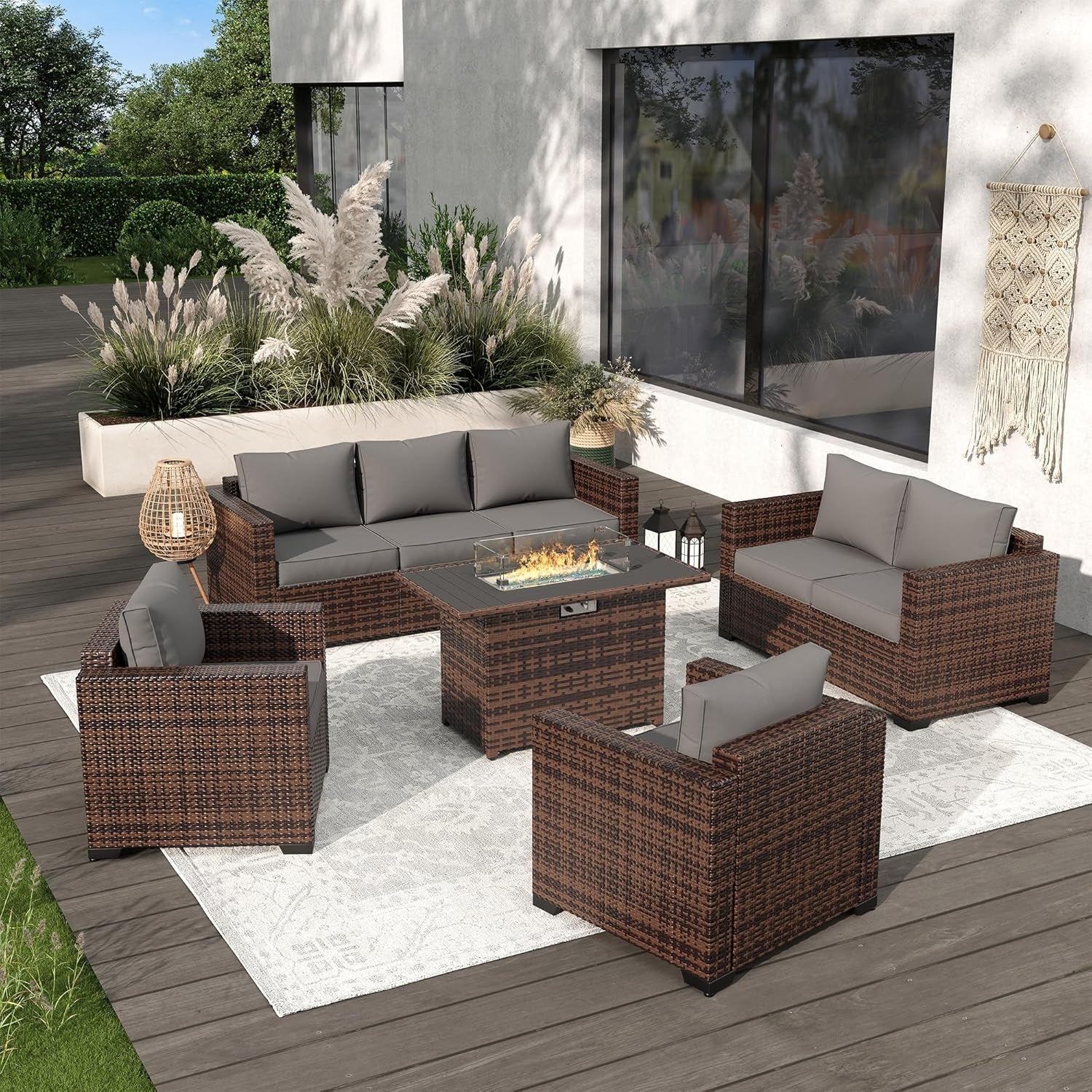 Oversized Outdoor Sectional Sofa Set with Fire Pit