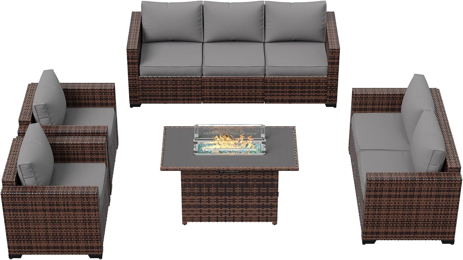 Oversized Outdoor Sectional Sofa Set with Fire Pit