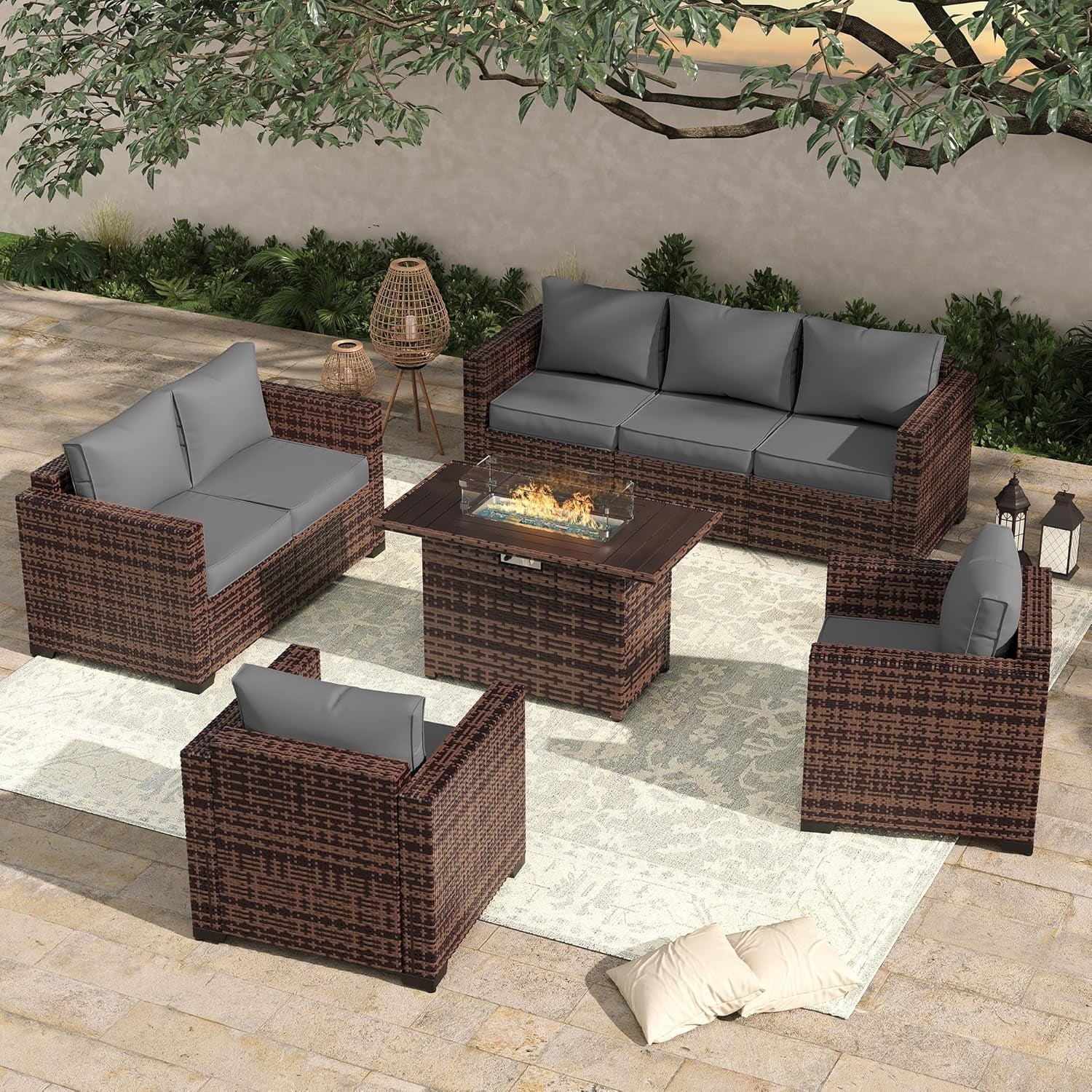 Oversized Outdoor Sectional Sofa Set with Fire Pit