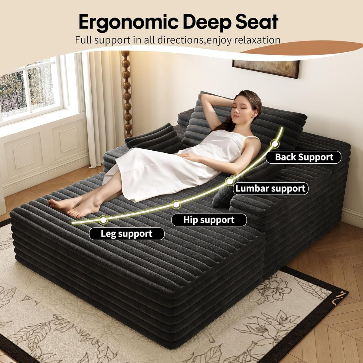 Oversized Plush Chaise Lounge Chair for Indoor Relaxation