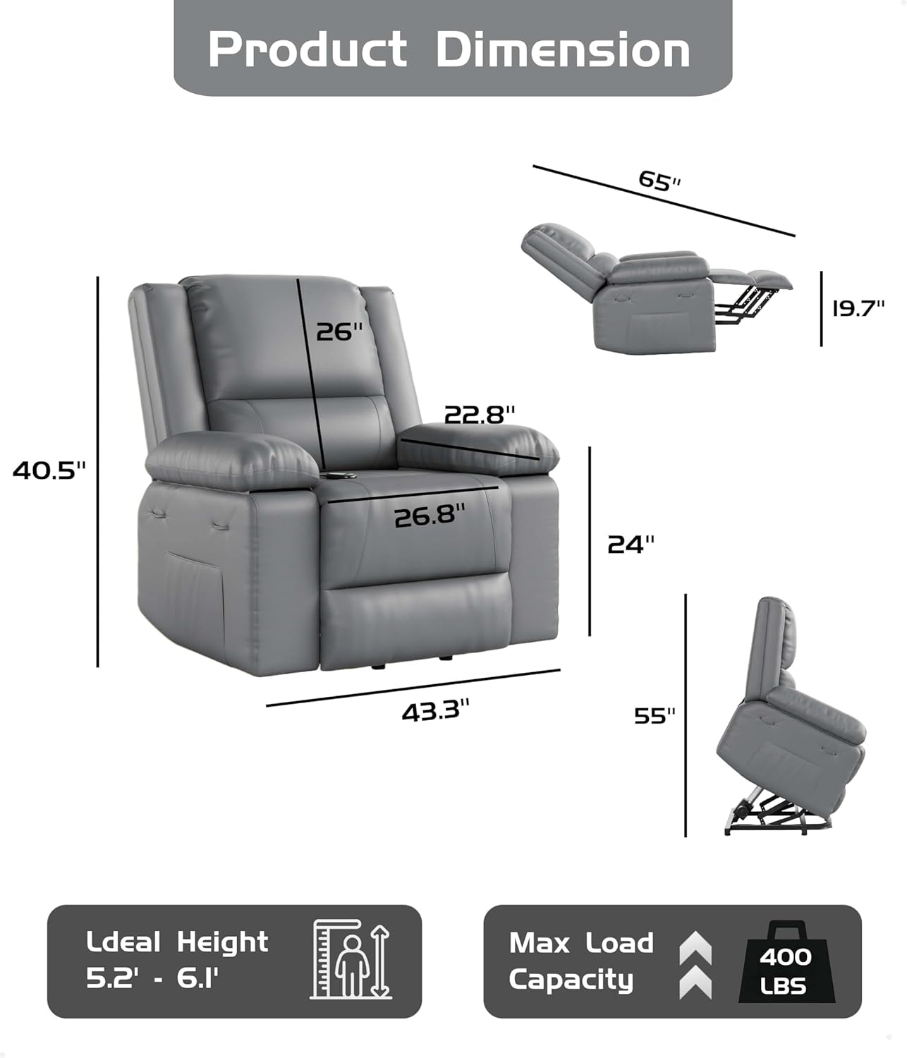 Oversized Power Lift Recliner Chair With Heat Massage