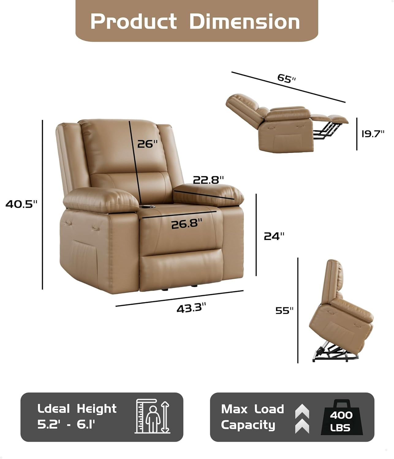 Oversized Power Lift Recliner Chair With Heat Massage