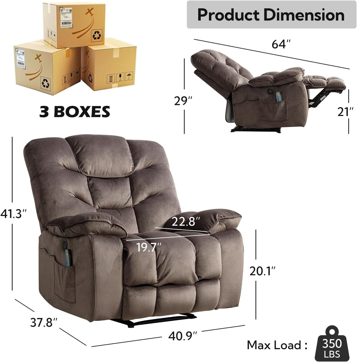 Oversized Power Recliner With Massage And Heat 41 Inch
