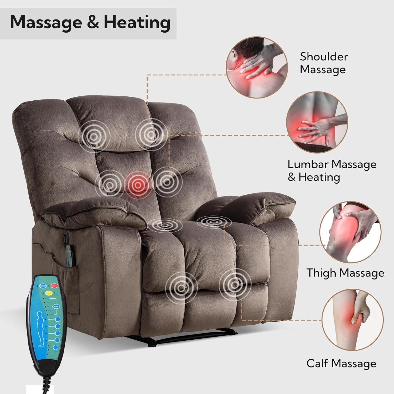 Oversized Power Recliner With Massage And Heat 41 Inch