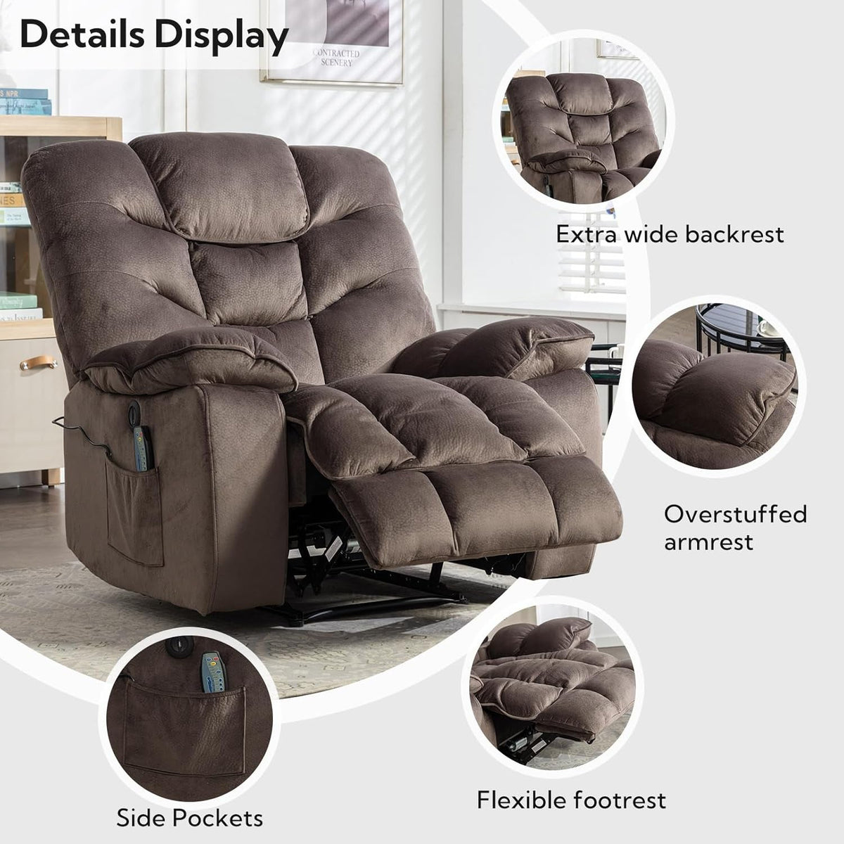 Oversized Power Recliner With Massage And Heat 41 Inch