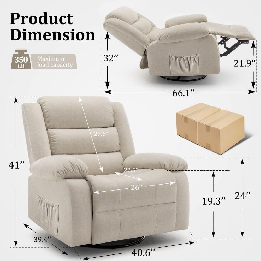 Oversized Recliner Chair With Massage And Swivel Beige