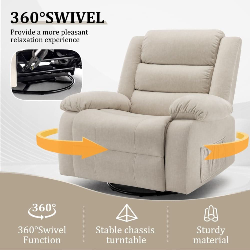 Oversized Recliner Chair With Massage And Swivel Beige