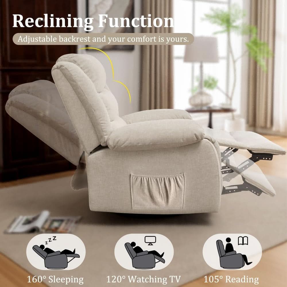 Oversized Recliner Chair With Massage And Swivel Beige
