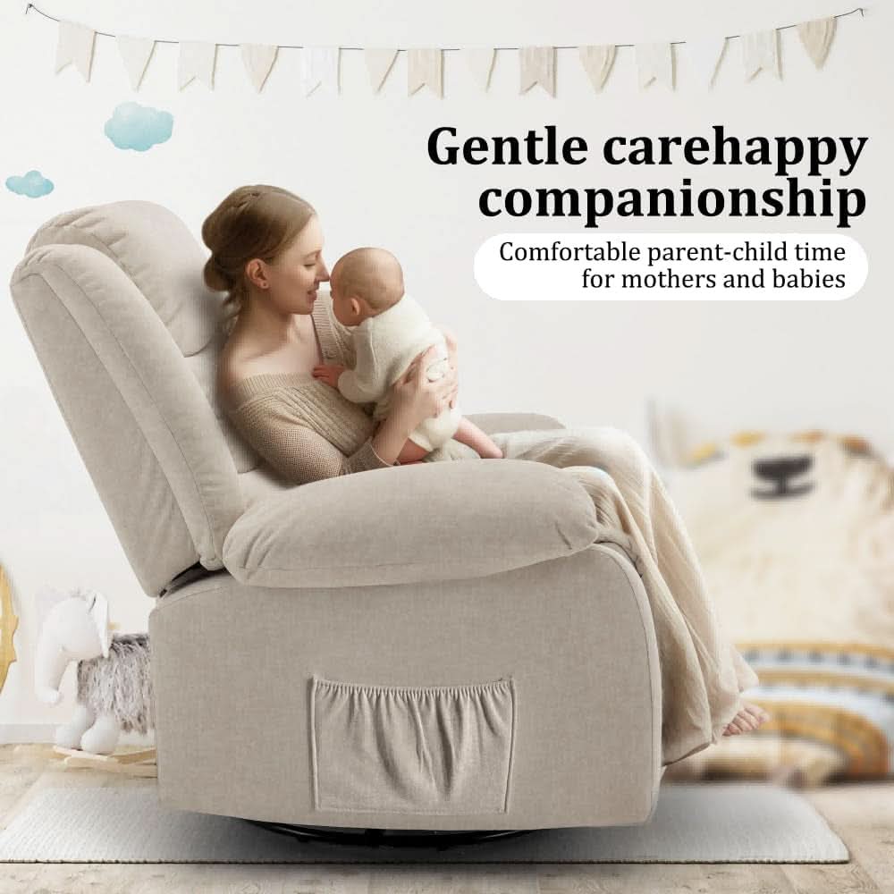 Oversized Recliner Chair With Massage And Swivel Beige
