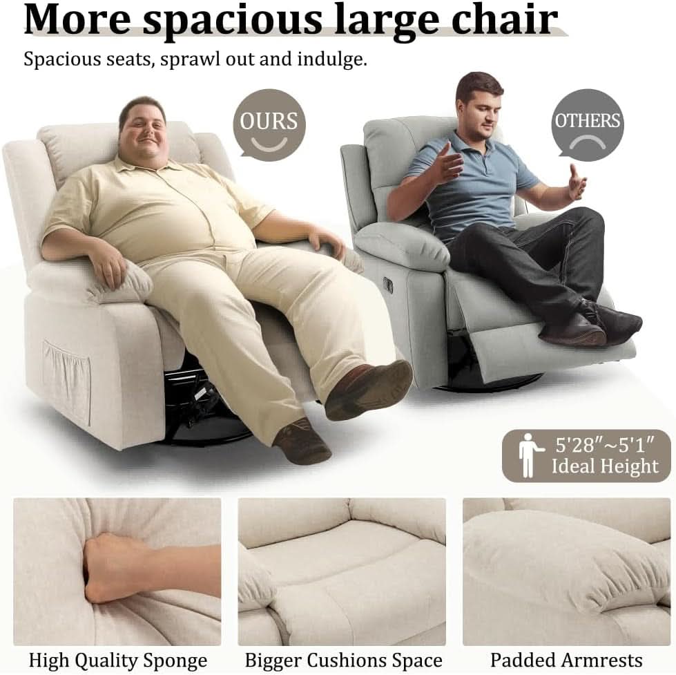 Oversized Recliner Chair With Massage And Swivel Beige