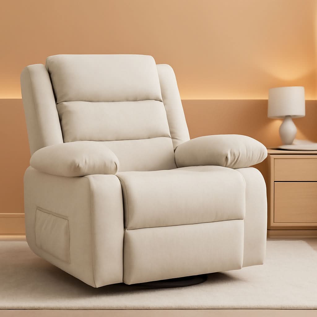 Oversized Recliner Chair With Massage And Swivel Beige