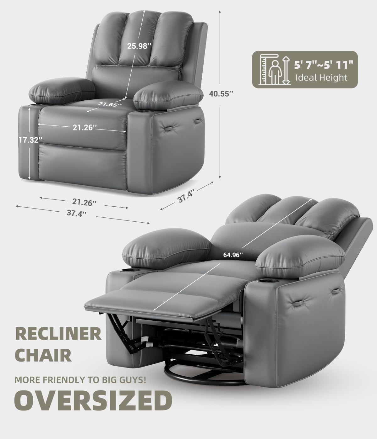 Oversized Recliner With Heat And Massage For Living Rooms