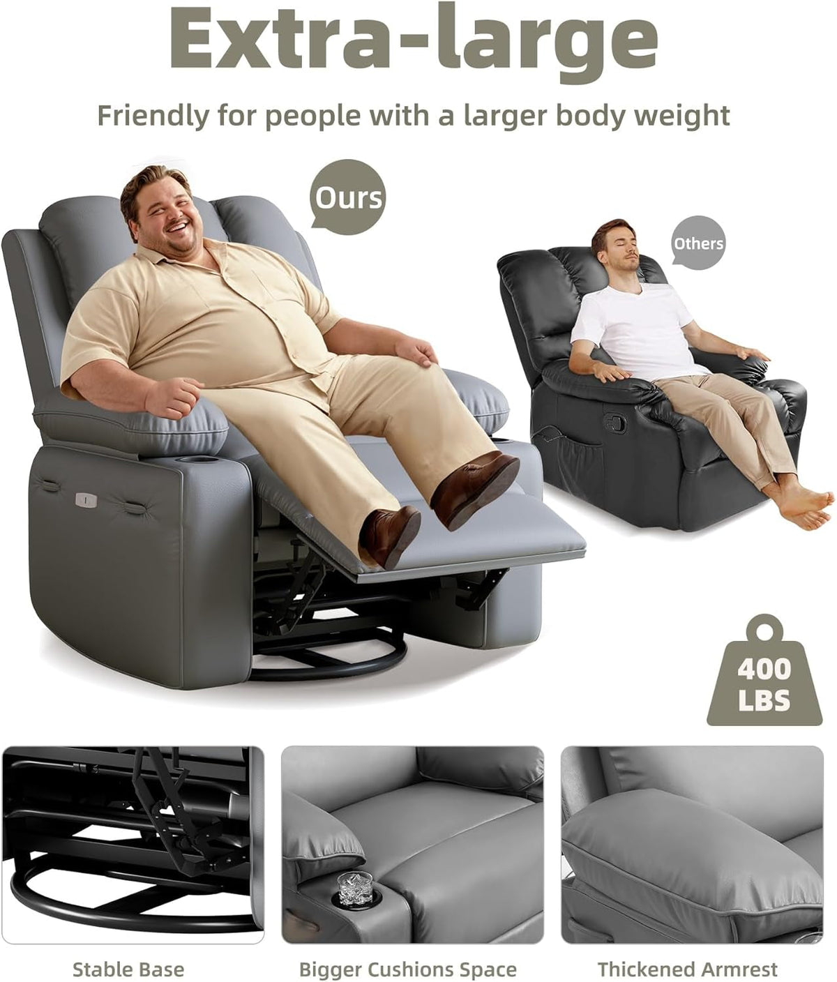 Oversized Recliner With Heat And Massage For Living Rooms