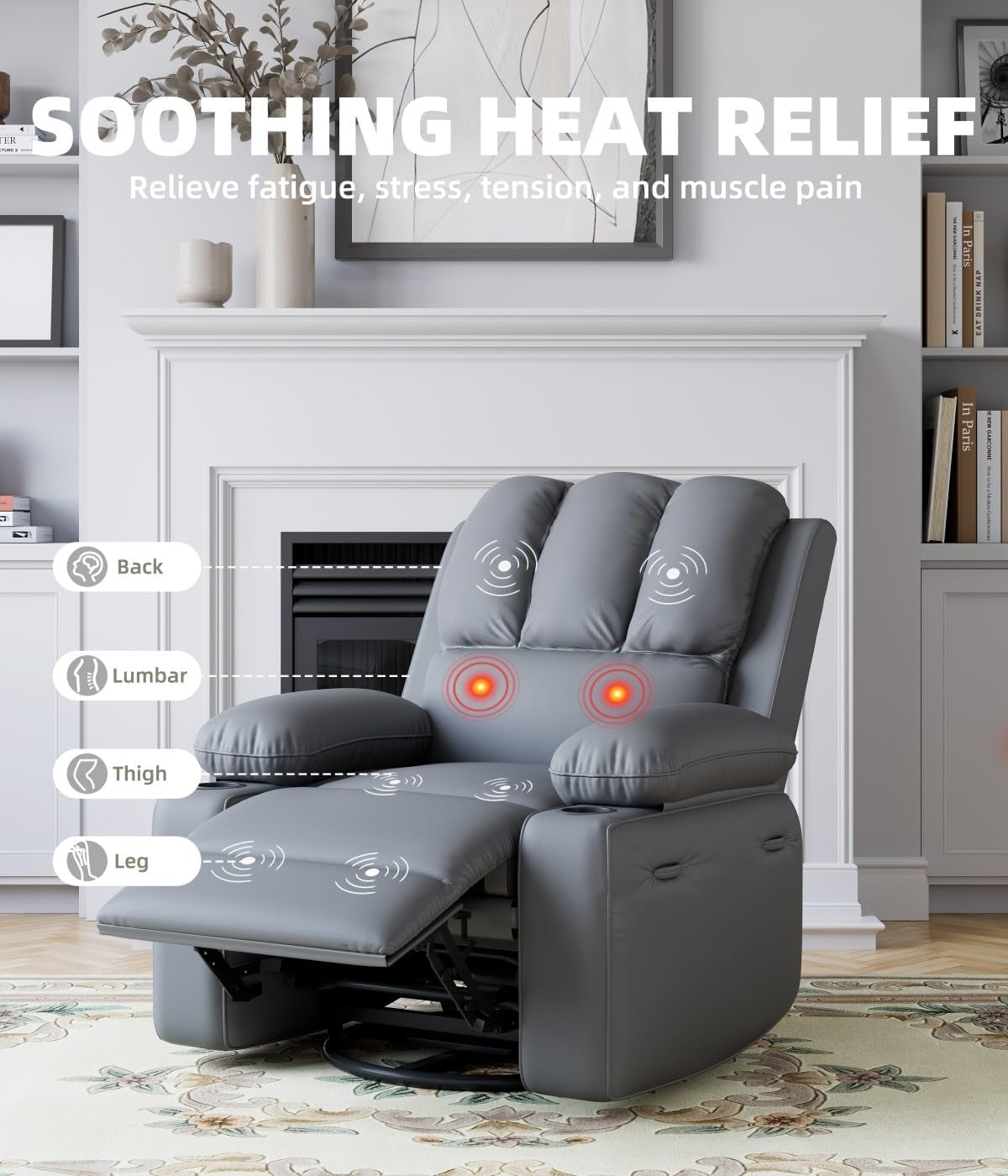 Oversized Recliner With Heat And Massage For Living Rooms