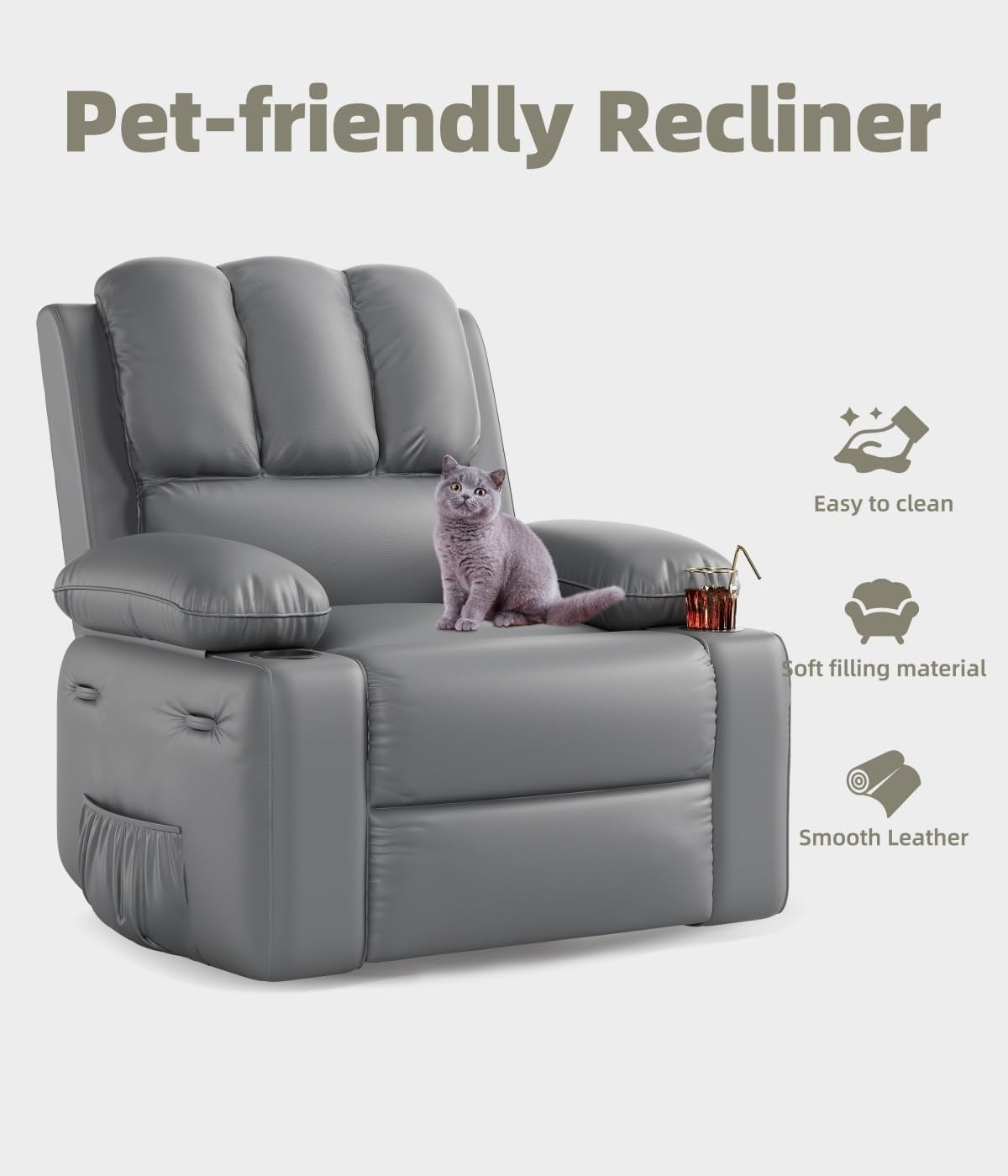 Oversized Recliner With Heat And Massage For Living Rooms