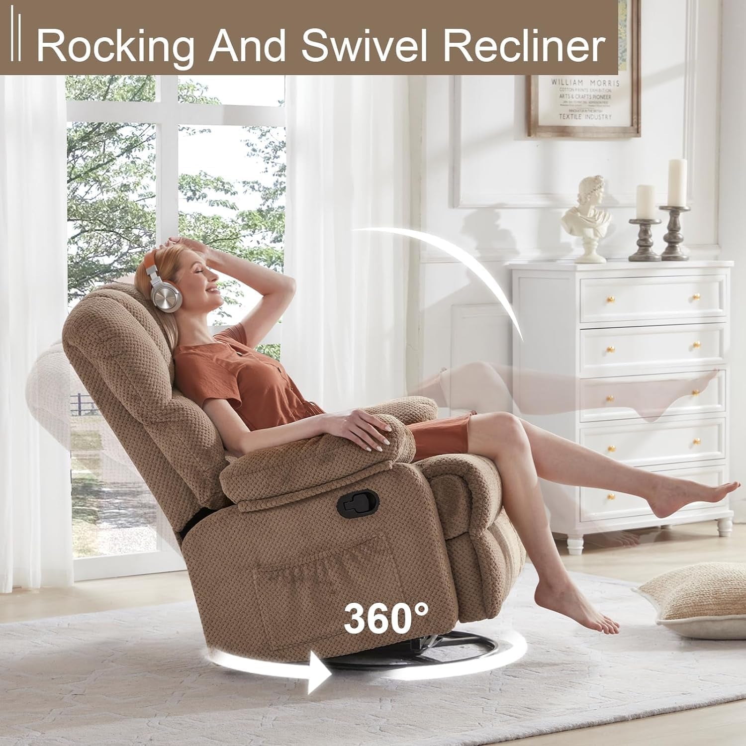 Oversized Rocker Recliner Chair With 360 Degree Swivel