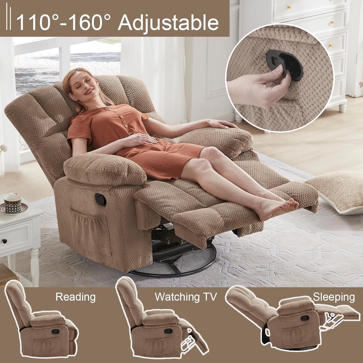 Oversized Rocker Recliner Chair With 360 Degree Swivel