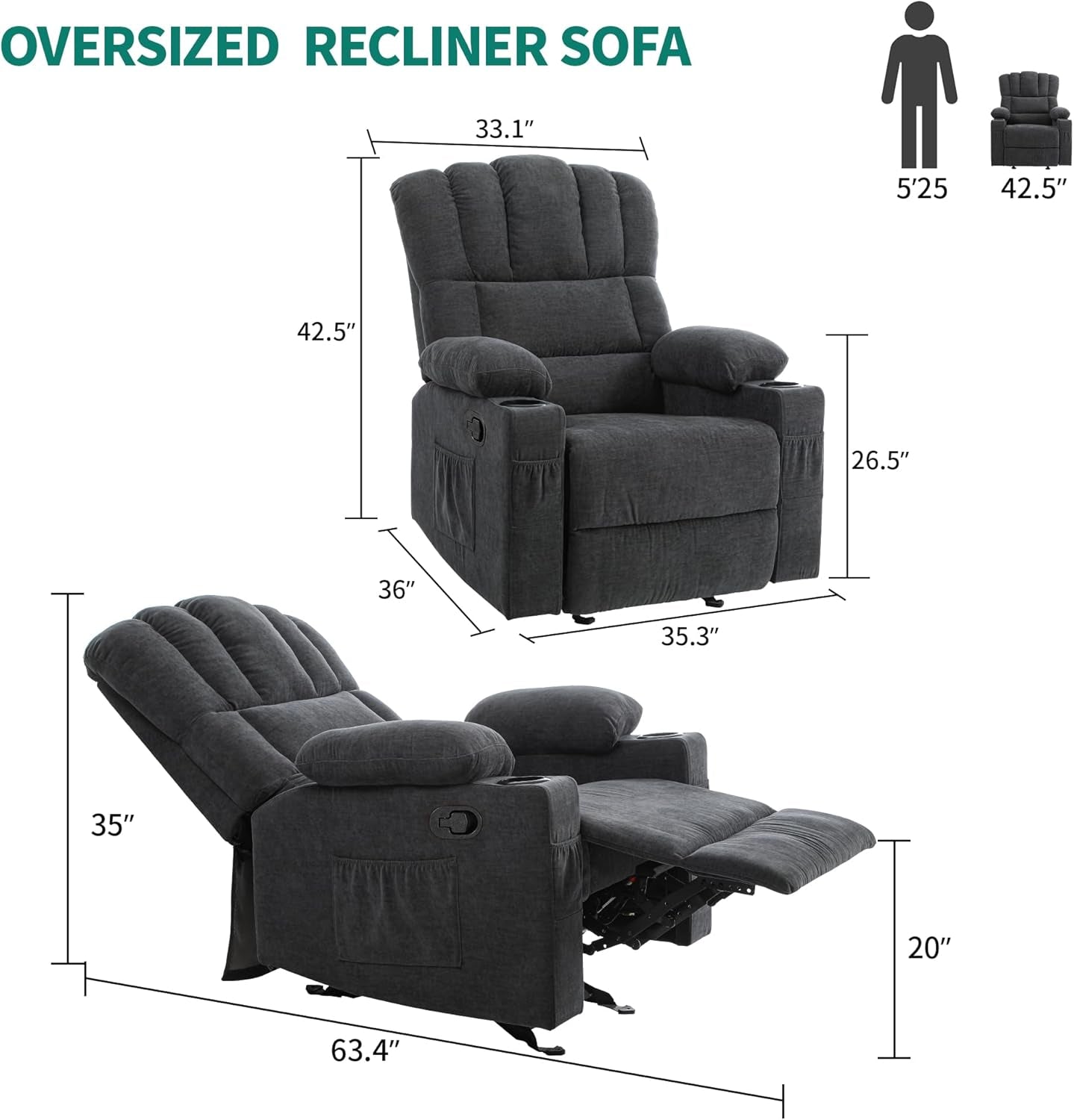Oversized Rocker Recliner Chair With Massage And Heat