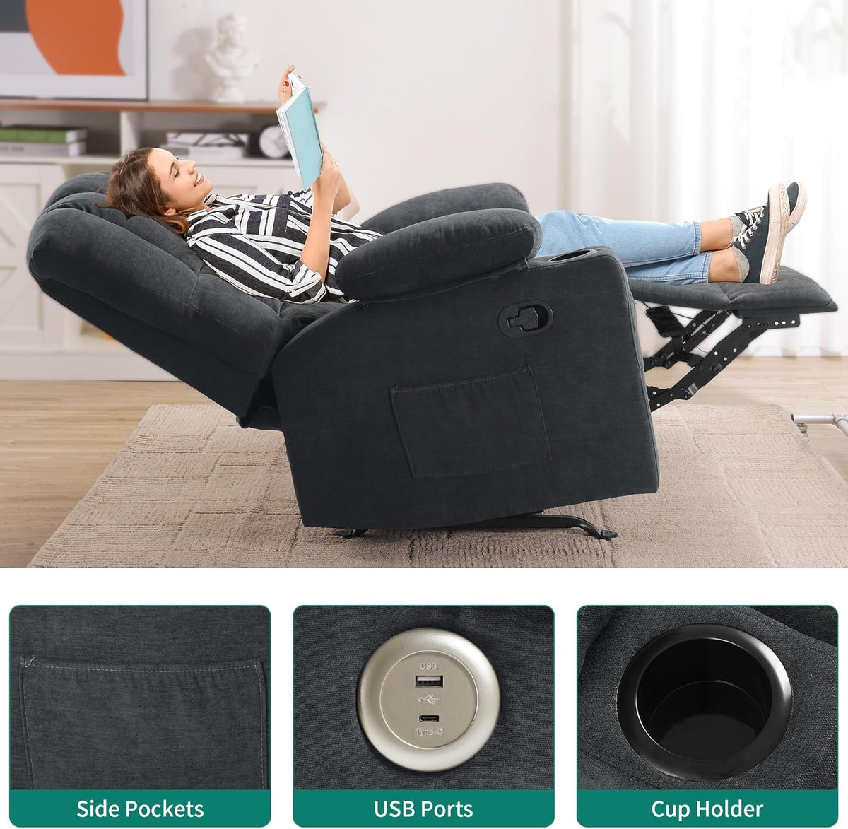Oversized Rocker Recliner Chair With Massage And Heat