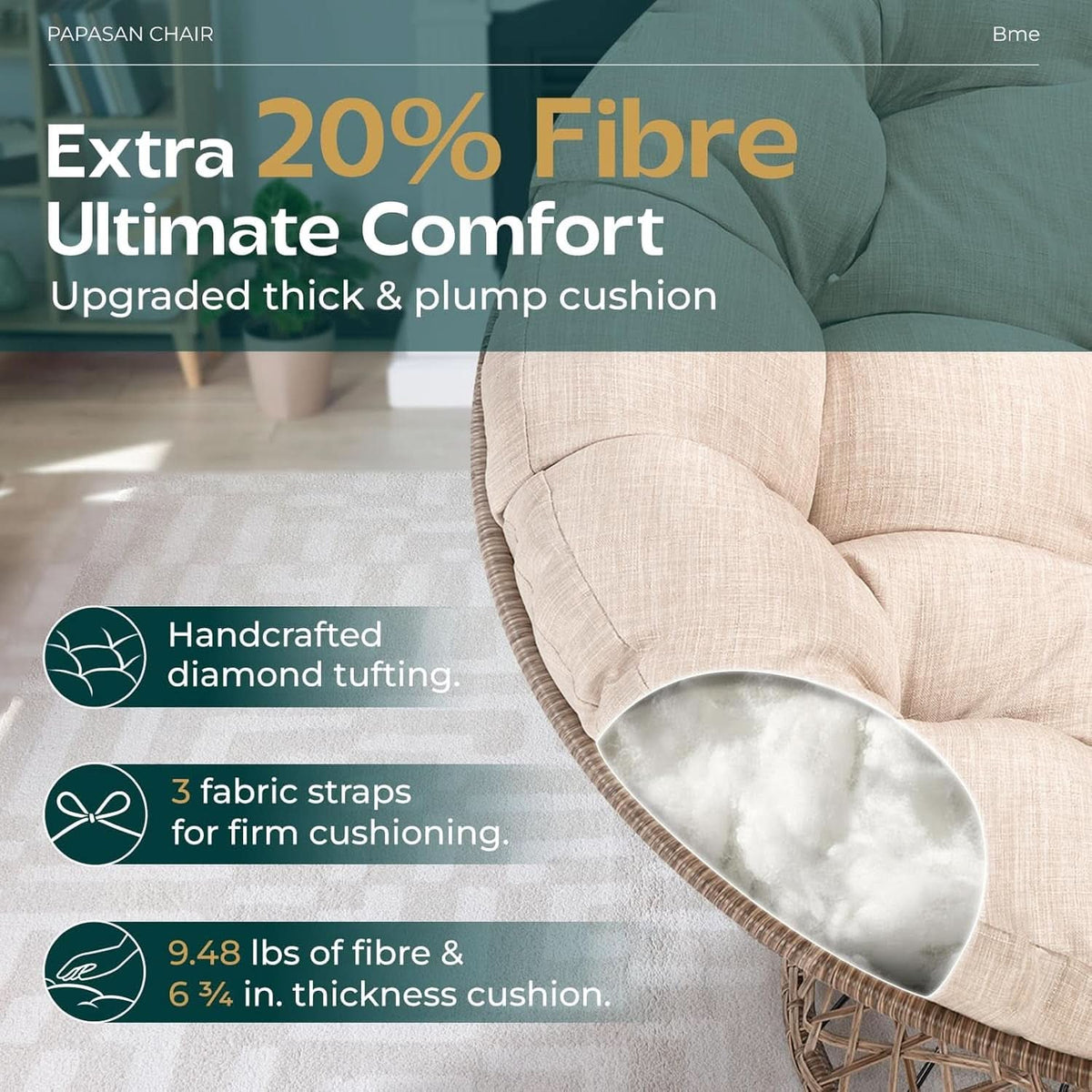 Oversized Swivel Papasan Chair Luxurious Beige Cushion