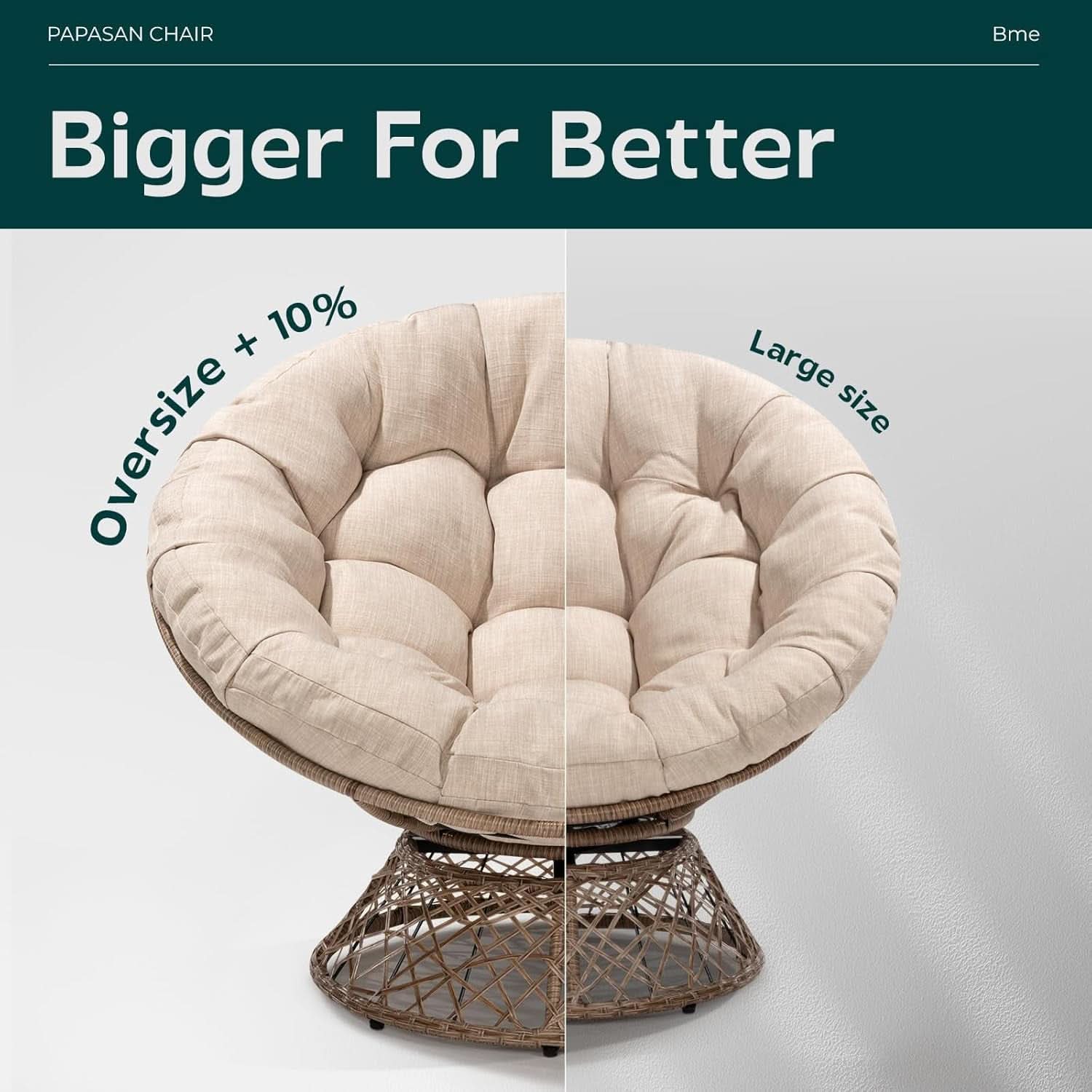 Oversized Swivel Papasan Chair Luxurious Beige Cushion