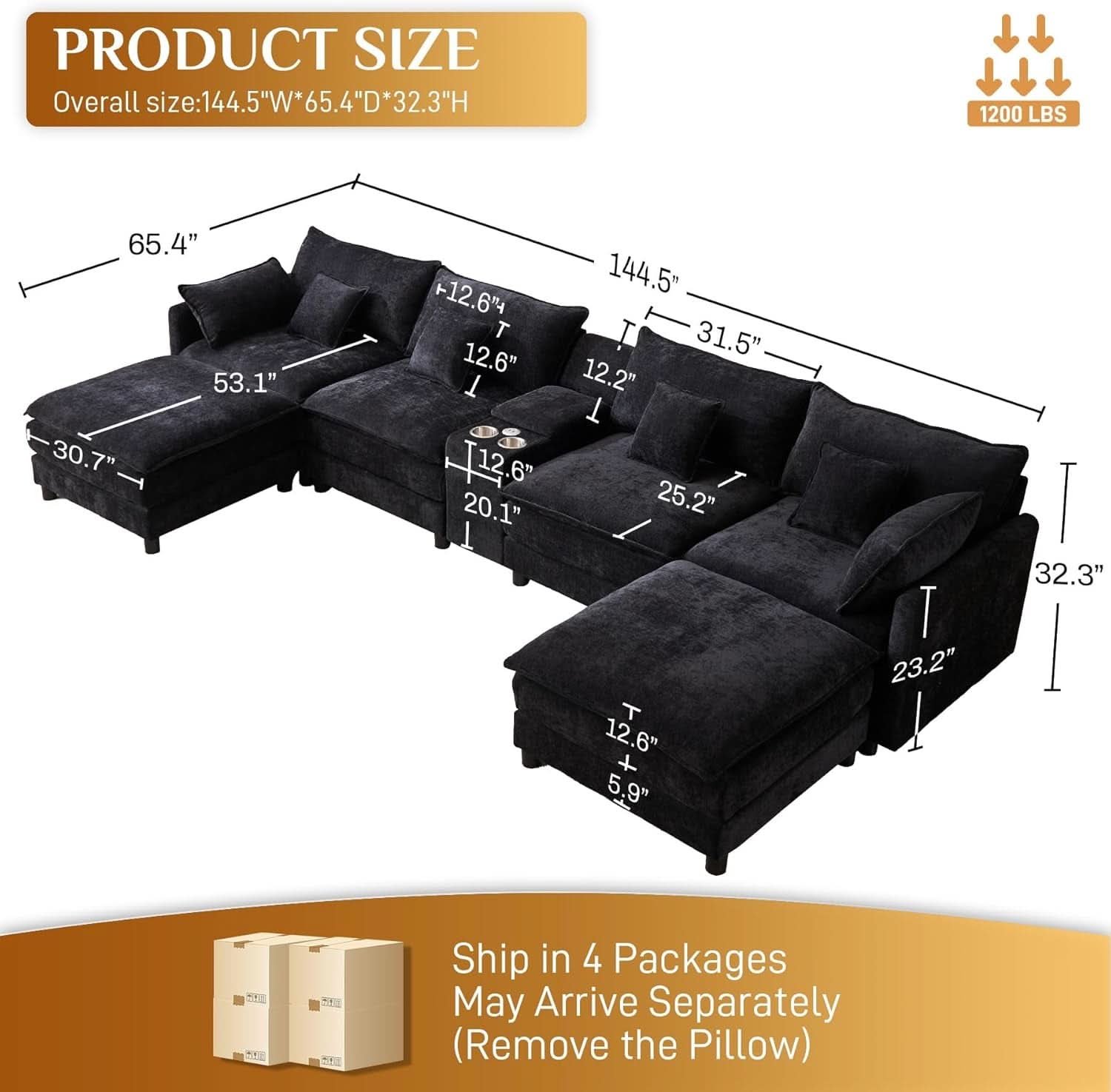 Oversized U Shape Cloud Sectional Sofa with Ottoman