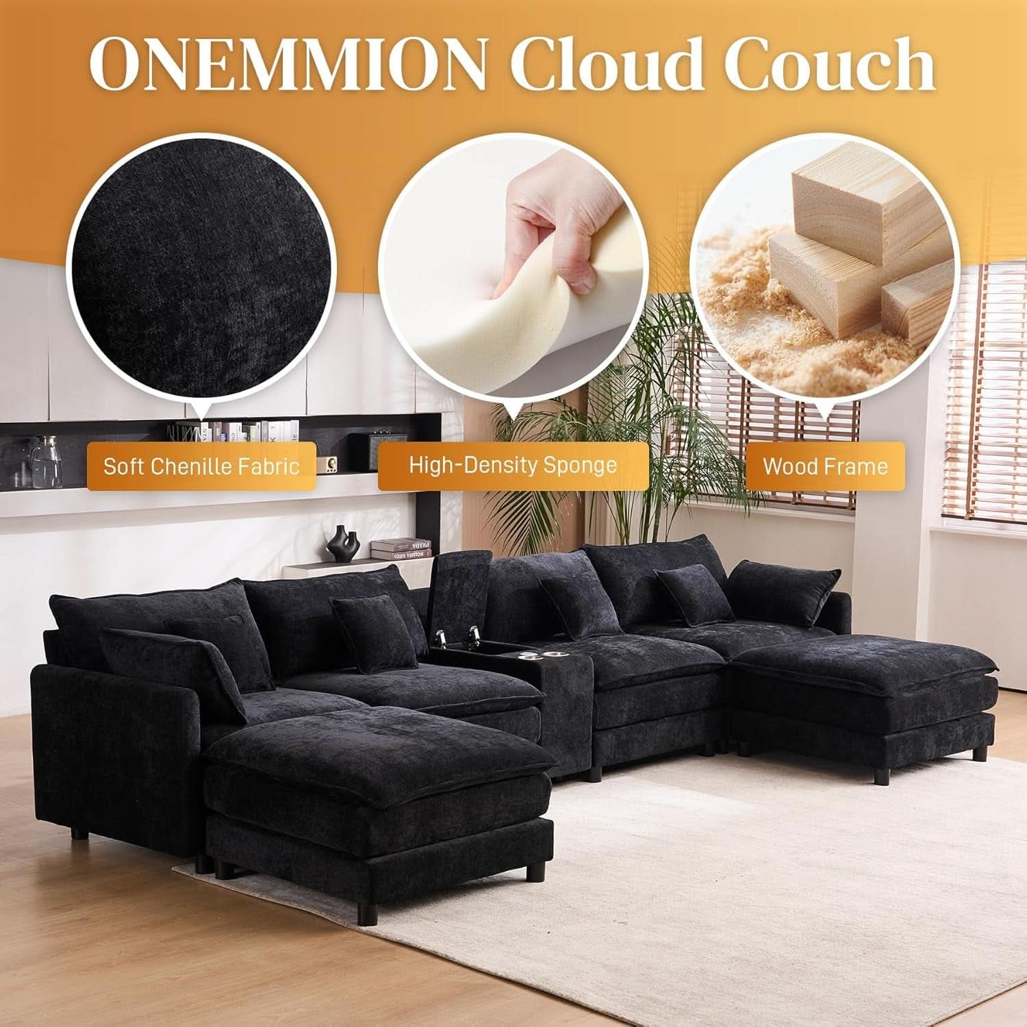 Oversized U Shape Cloud Sectional Sofa with Ottoman