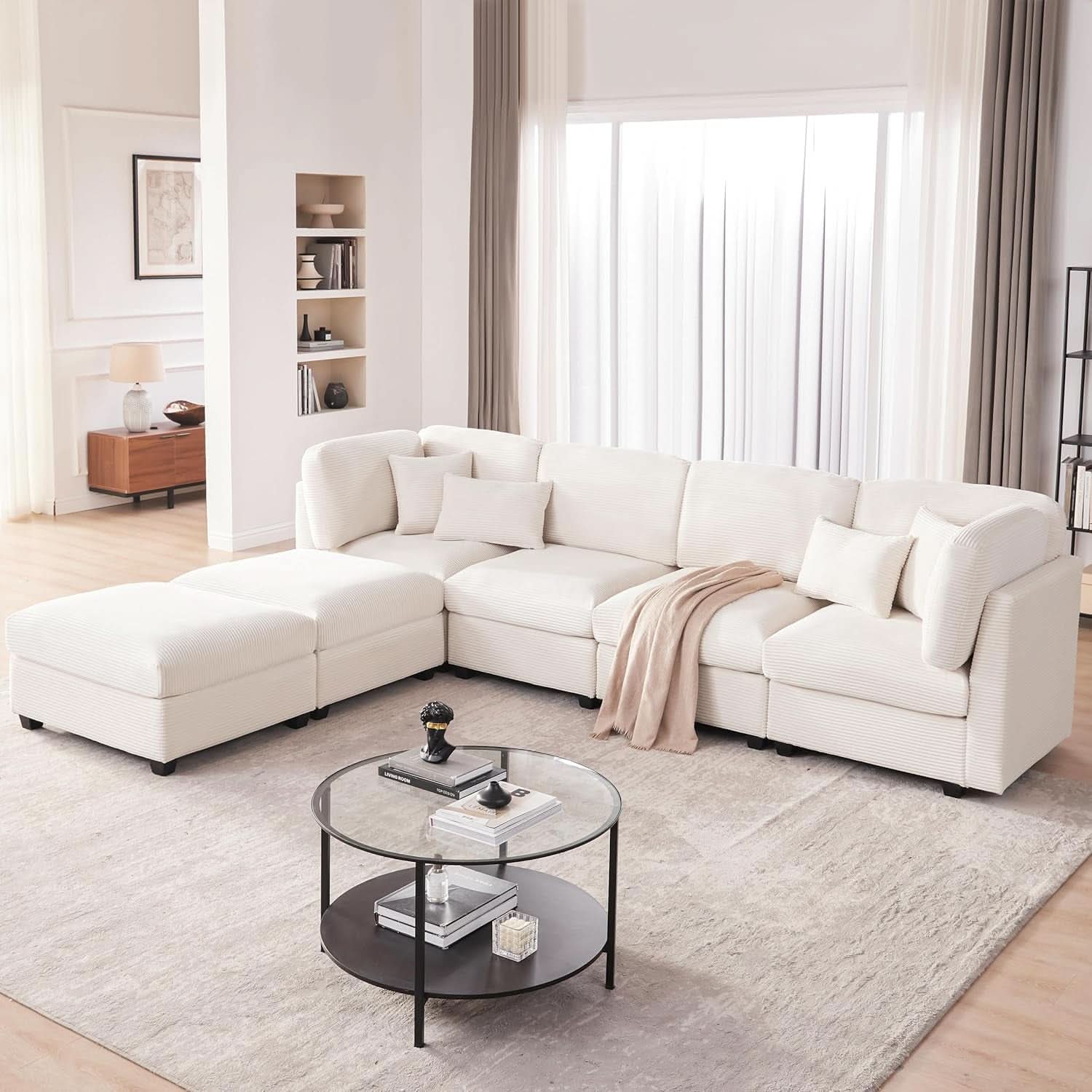 Oversized U Shaped Corduroy Sectional Sofa with Storage