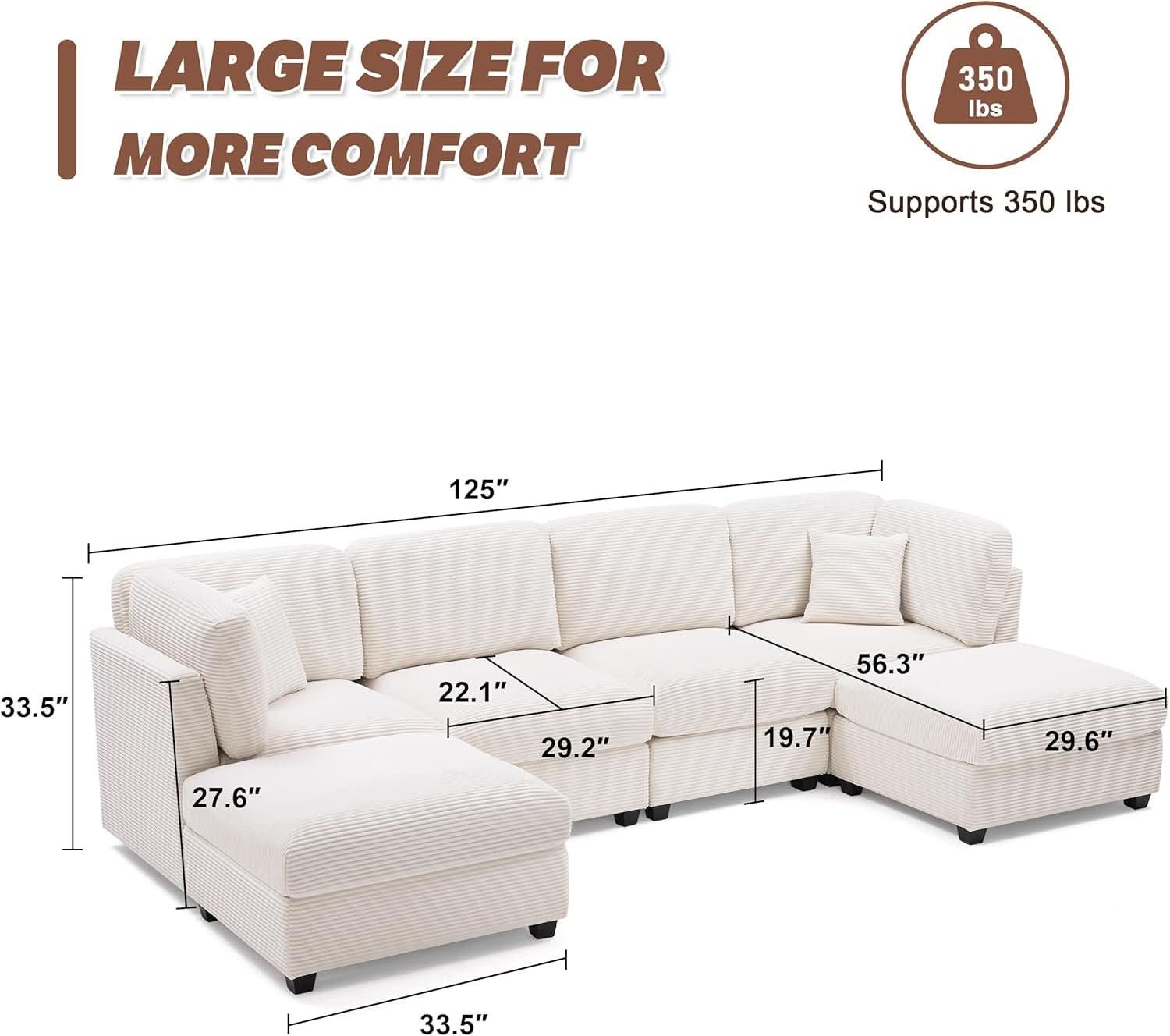 Oversized U Shaped Corduroy Sectional Sofa with Storage