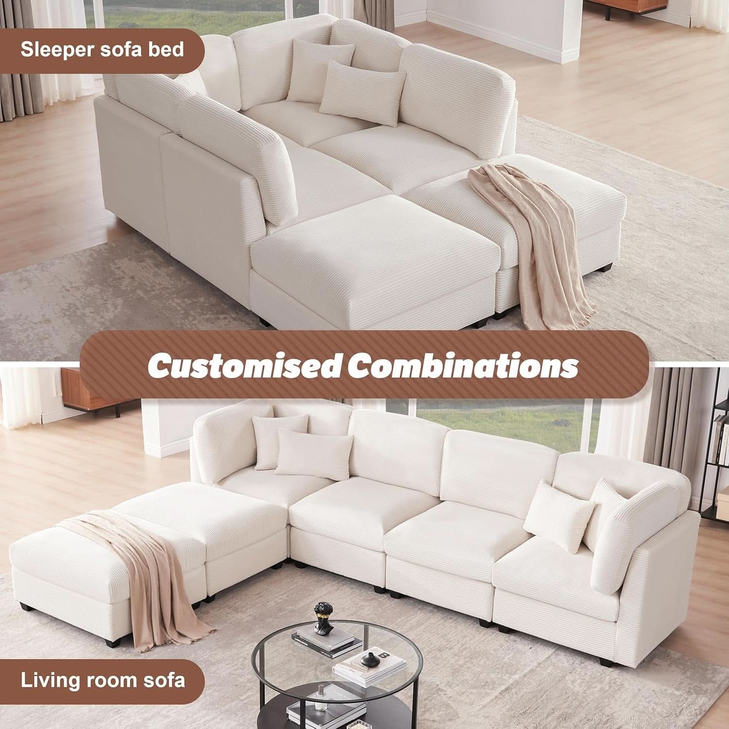 Oversized U Shaped Corduroy Sectional Sofa with Storage