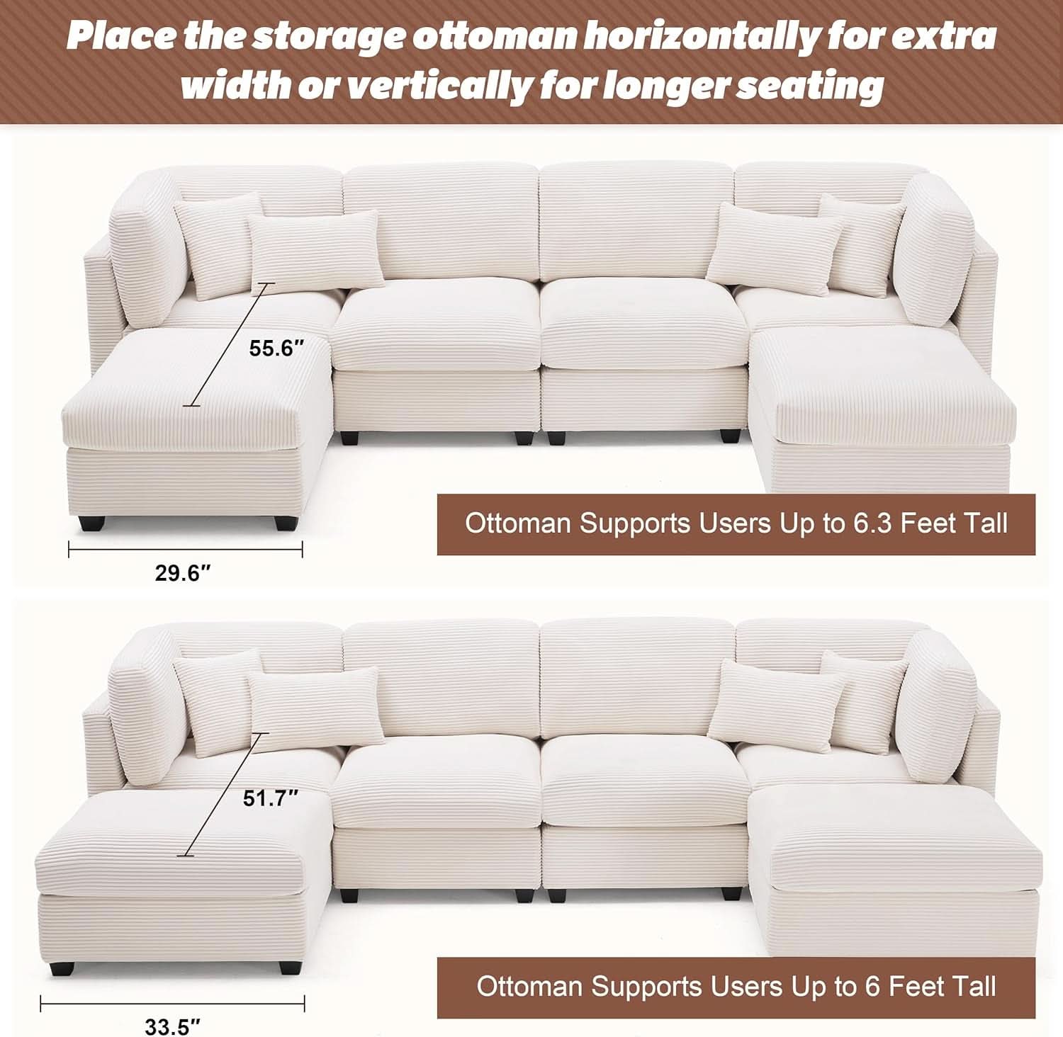 Oversized U Shaped Corduroy Sectional Sofa with Storage