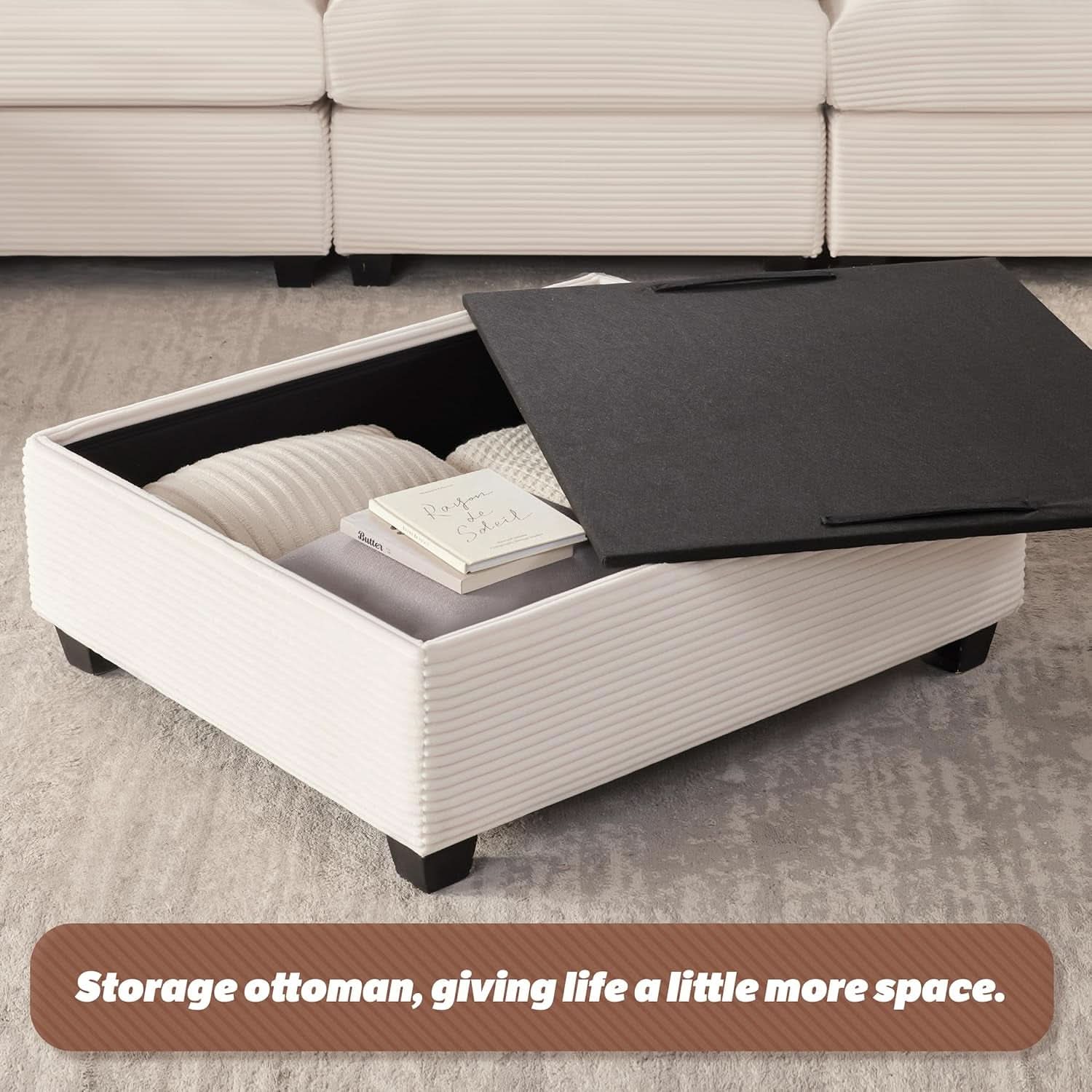 Oversized U Shaped Corduroy Sectional Sofa with Storage