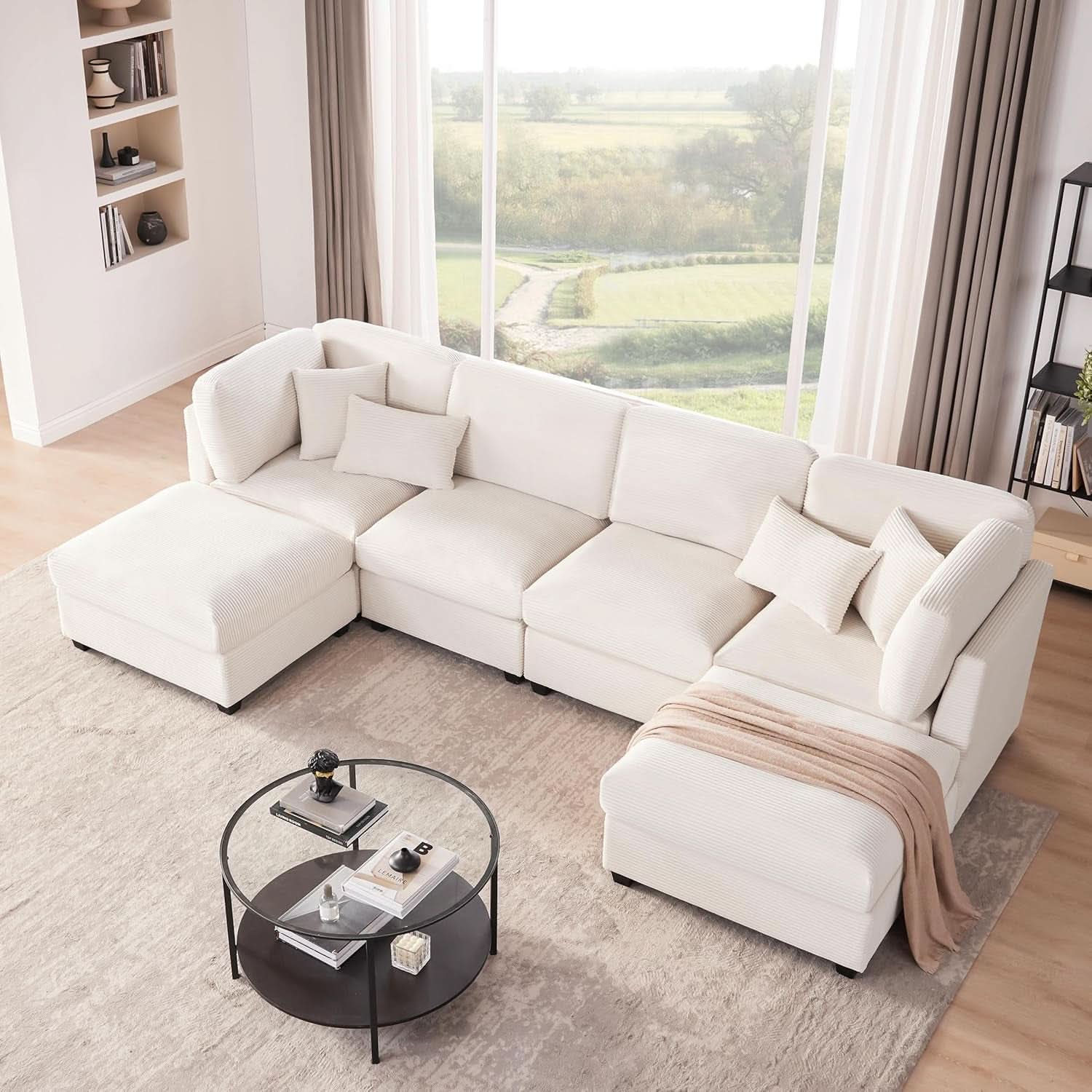 Oversized U Shaped Corduroy Sectional Sofa with Storage