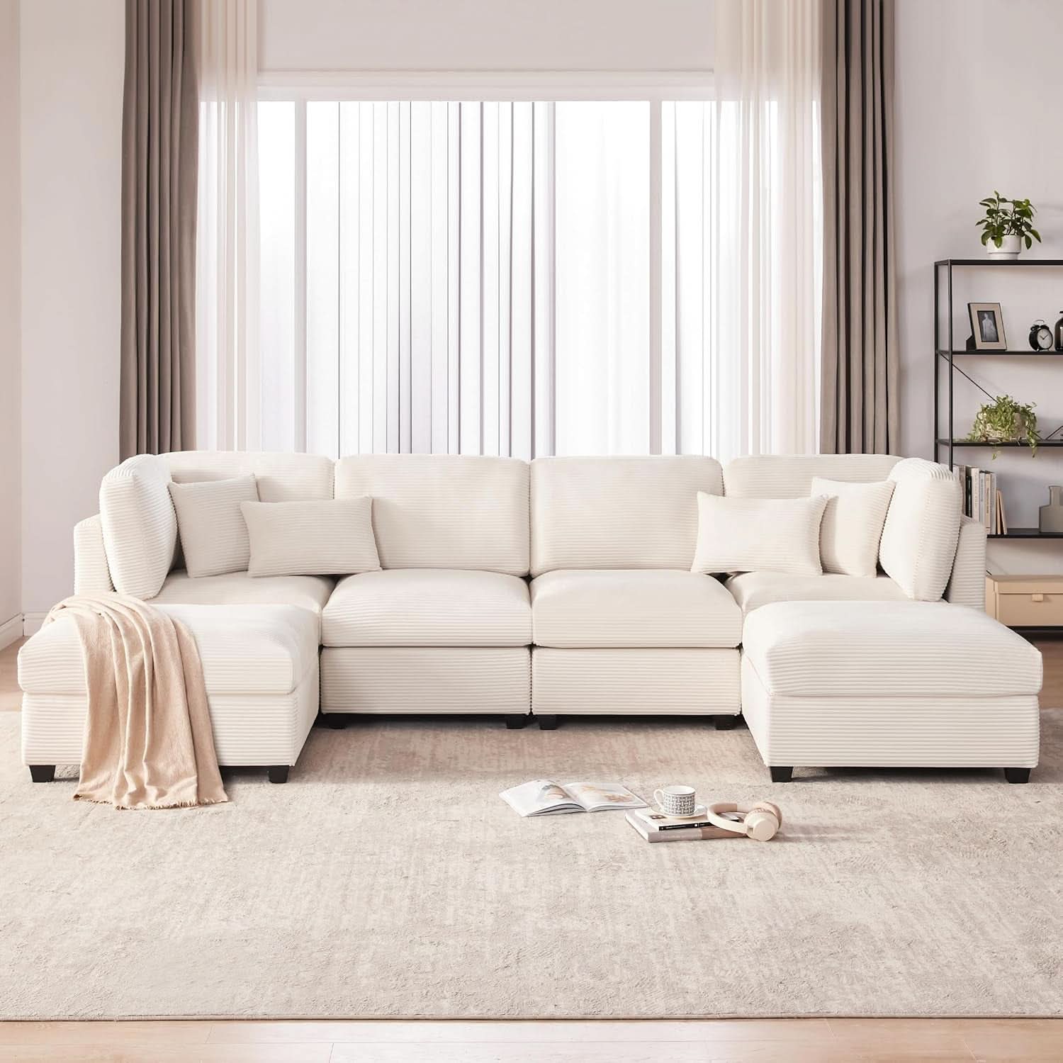Oversized U Shaped Corduroy Sectional Sofa with Storage