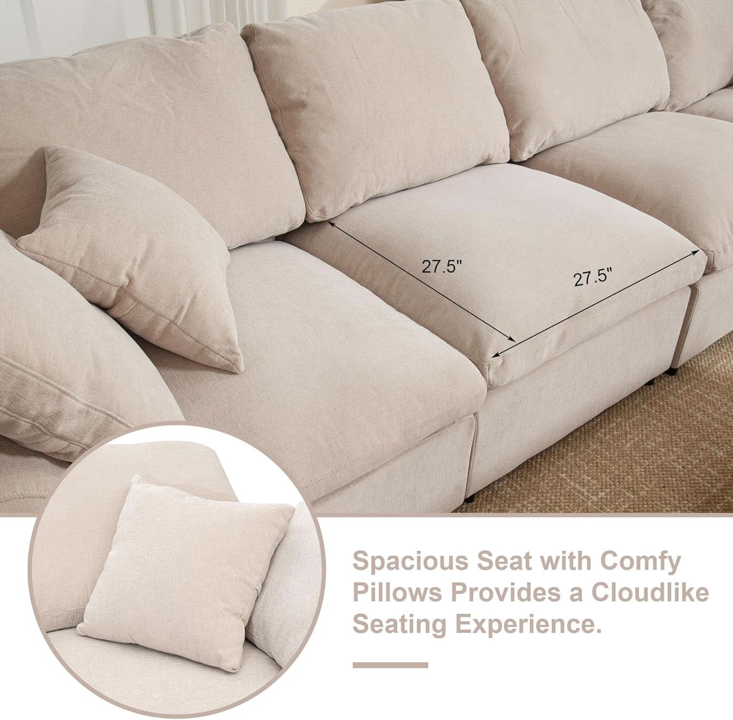 Oversized U Shaped Modular Sectional Sofa with Ottoman