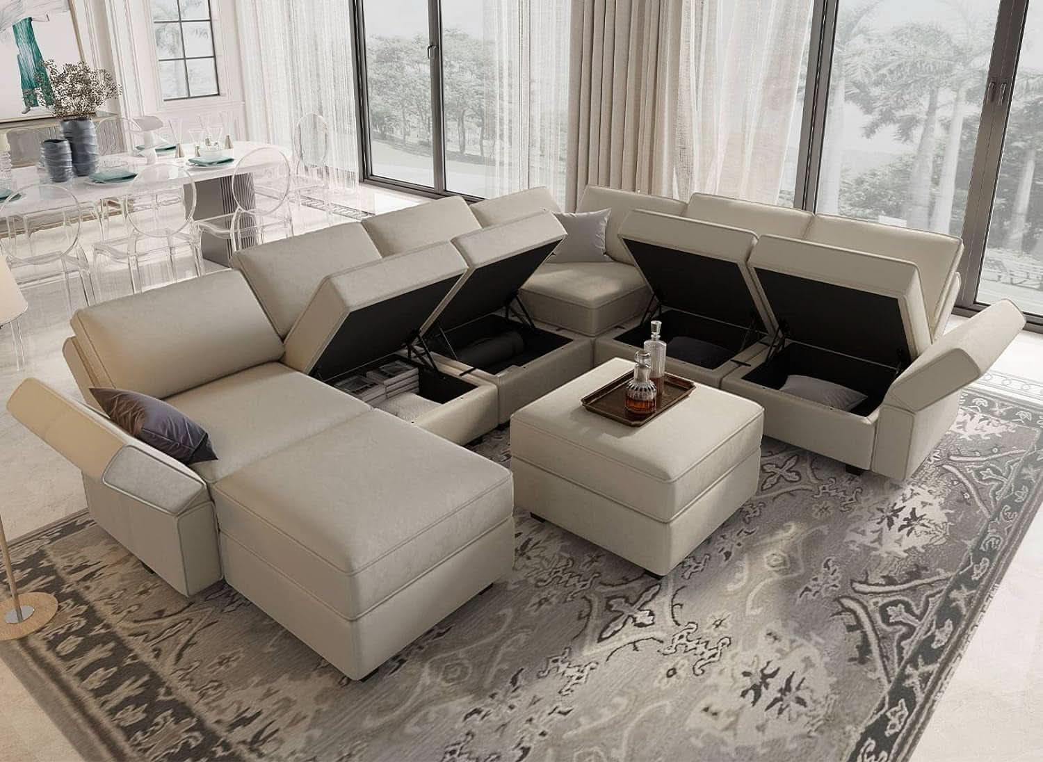 Oversized U Shaped Sectional Sofa With Hidden Storage