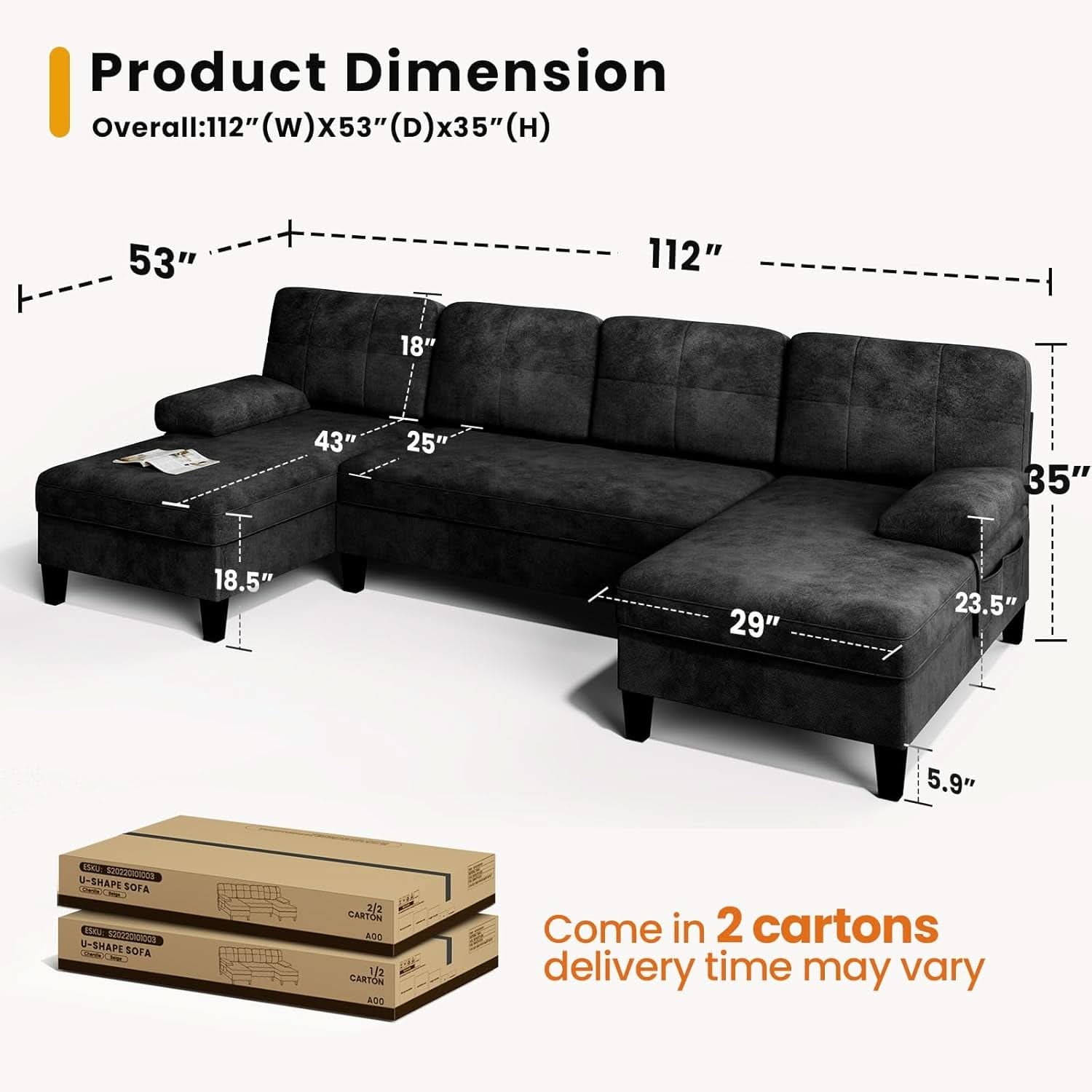 Oversized U Shaped Sectional Sofa with Storage Pockets