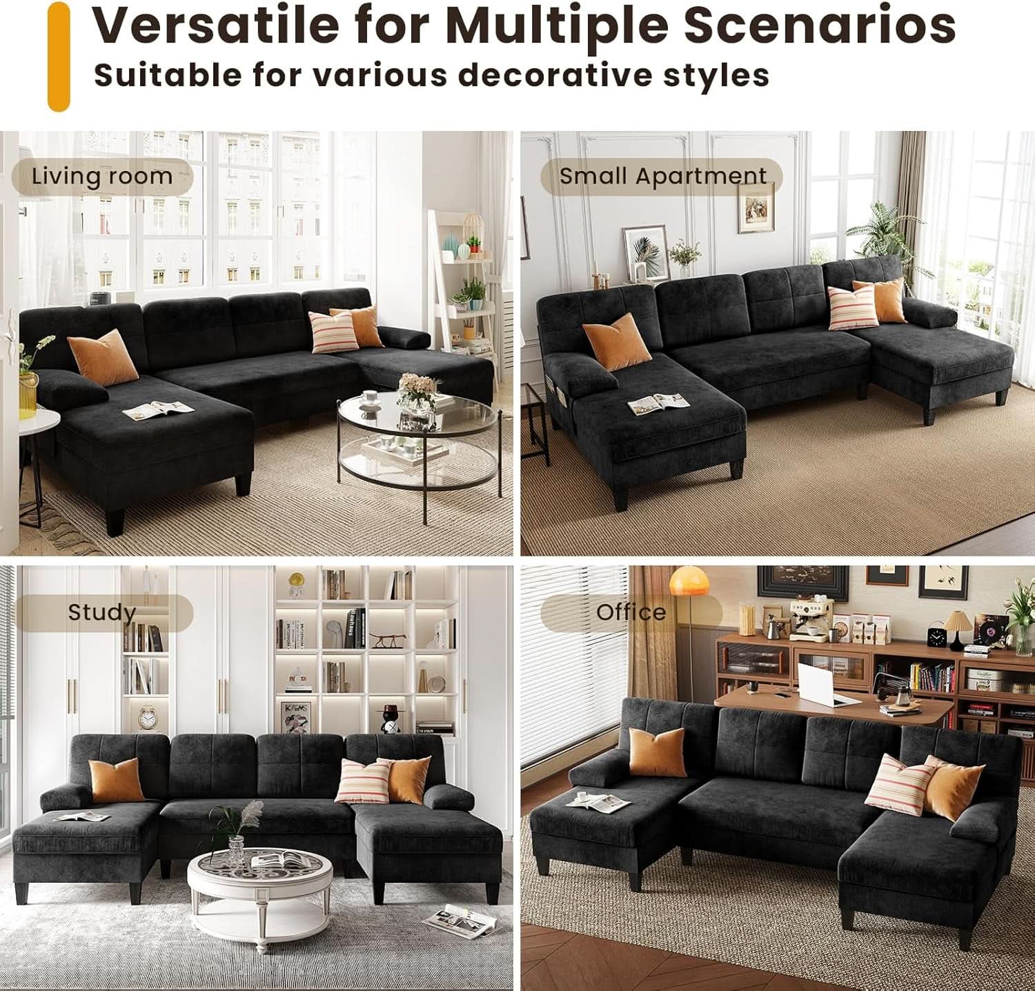 Oversized U Shaped Sectional Sofa with Storage Pockets